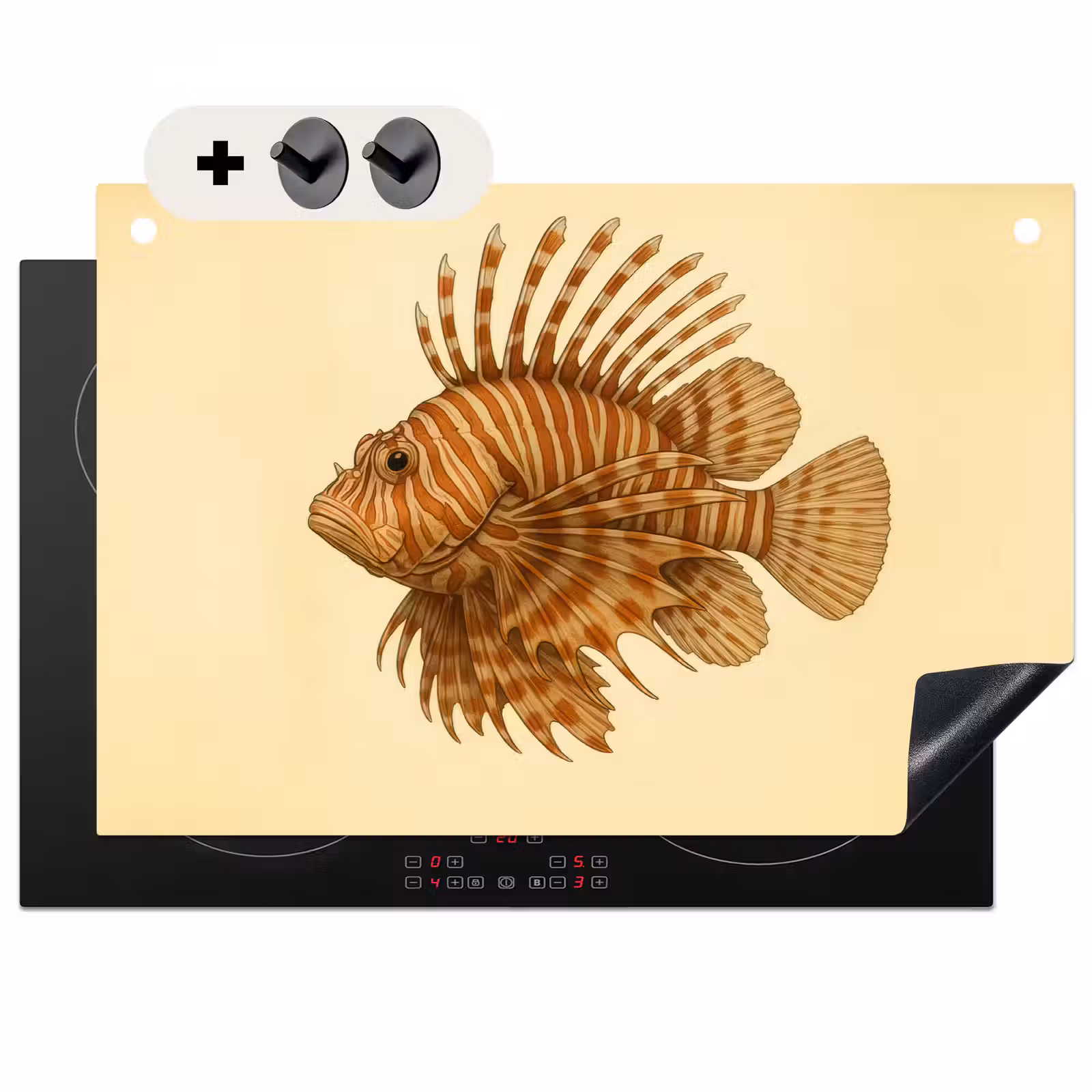 2-in-1 Herdabdeckplatte & Spritzschutz - Streifen - Fisch - Rund - Stacheln - Strepen - Vis - Rond - Stekels Inductie beschemer met haakjes klein