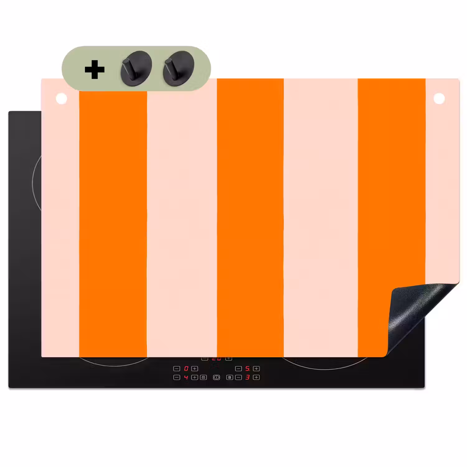 Strepen - Modern - Oranje Inductie beschemer met haakjes klein 777 -3d