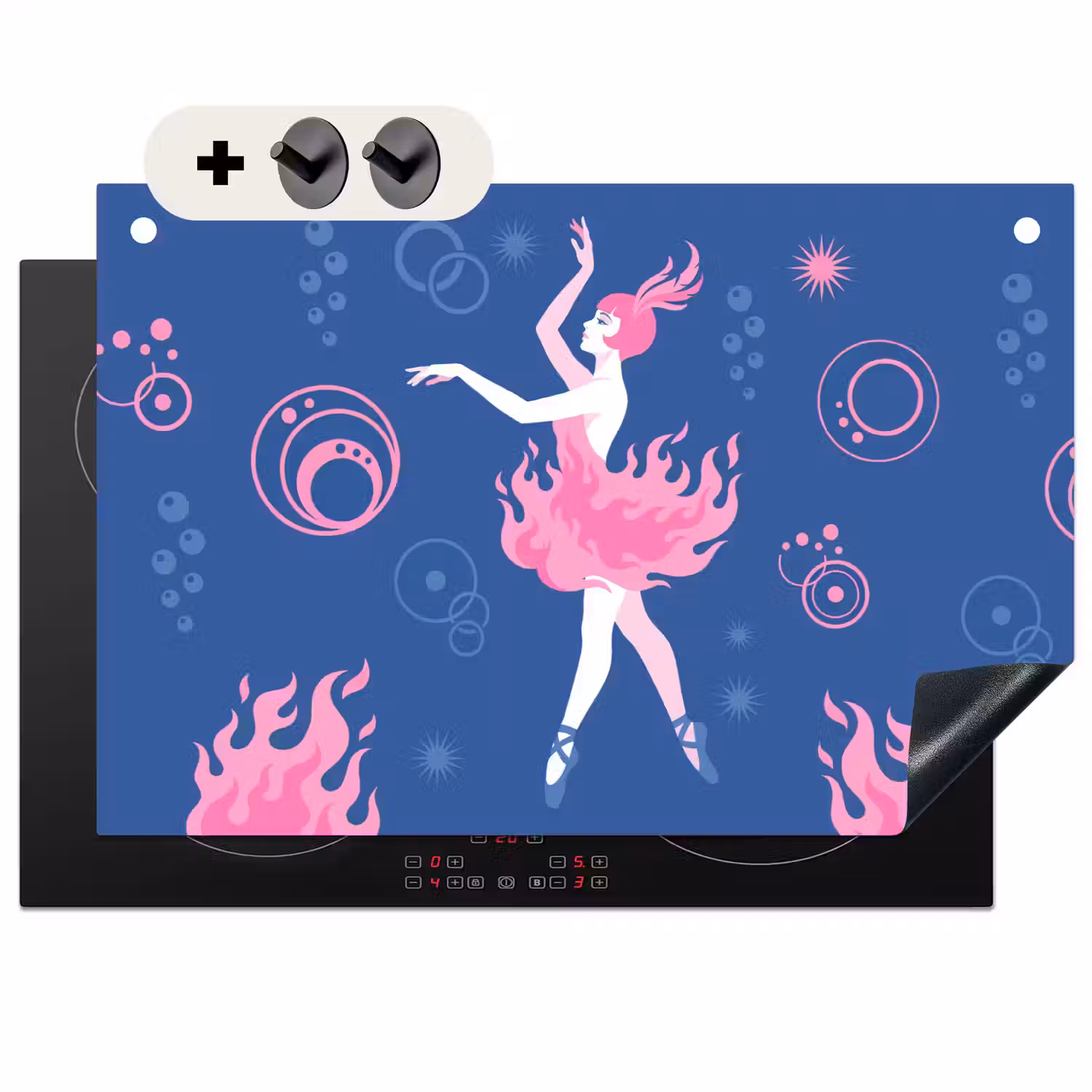 Danseres - Vlammenrok - Abstract - Roze - Blauw Inductie beschemer met haakjes klein -3d