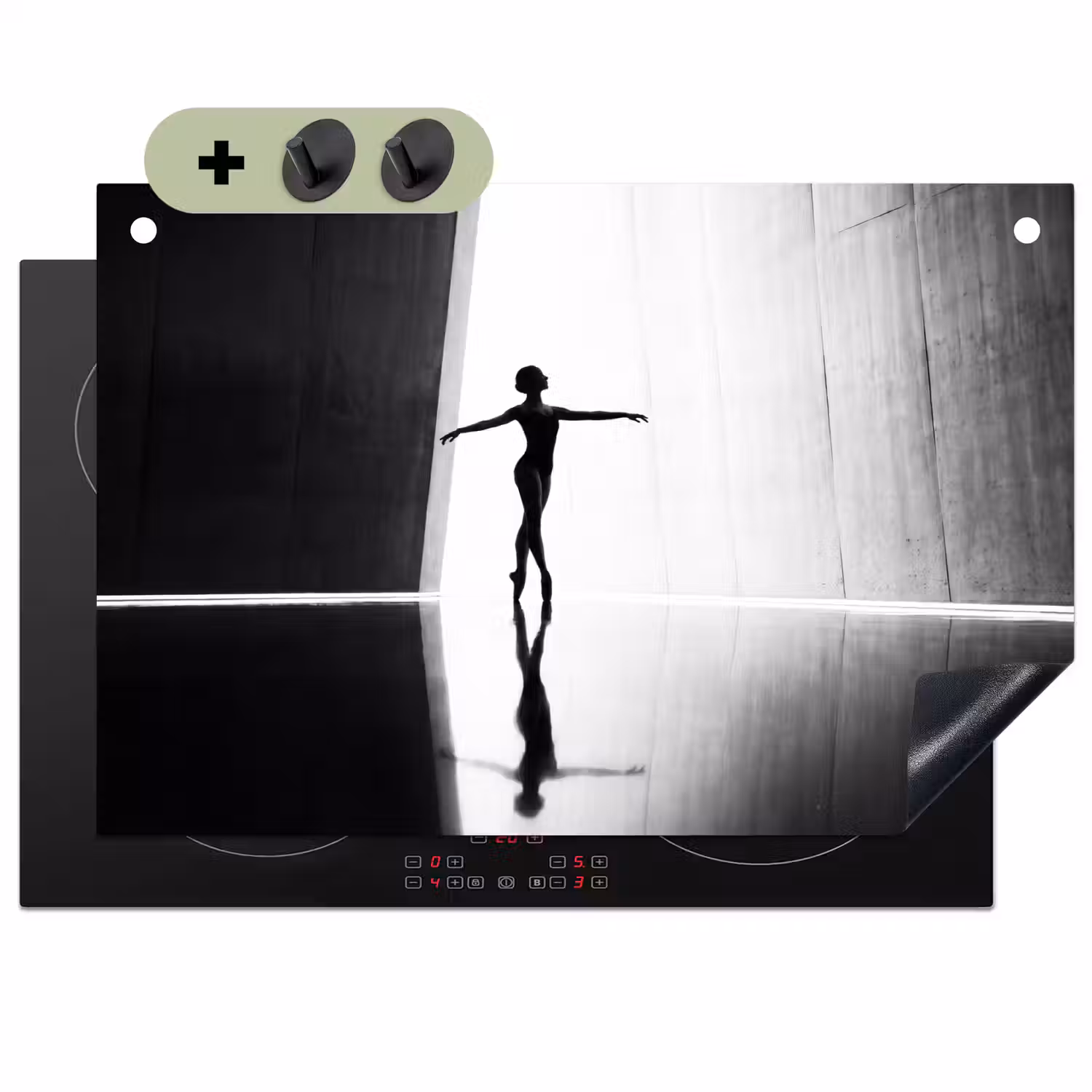 Danser - Silhouette - Kunst - Modern - Zwart-wit Inductie beschemer met haakjes klein -3d