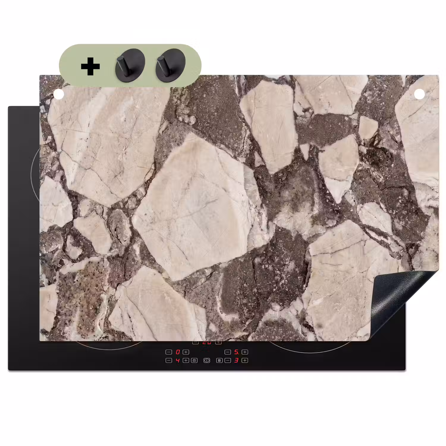Textuur - Marmer - Abstract - Beige - Bruin Inductie beschemer met haakjes klein -3d