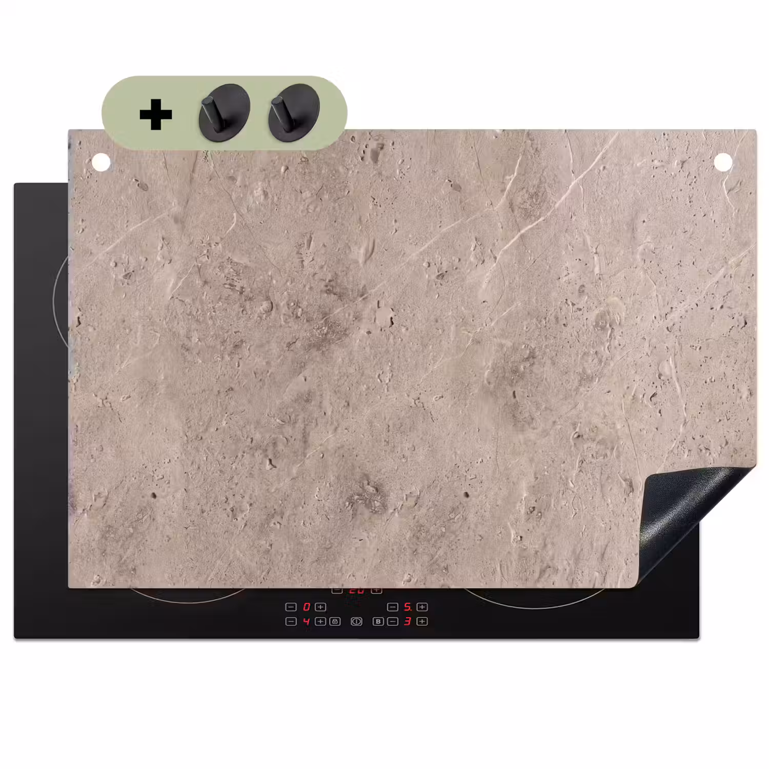 Textuur - Steen - Patroon - Rustiek - Beige Inductie beschemer met haakjes klein -3d