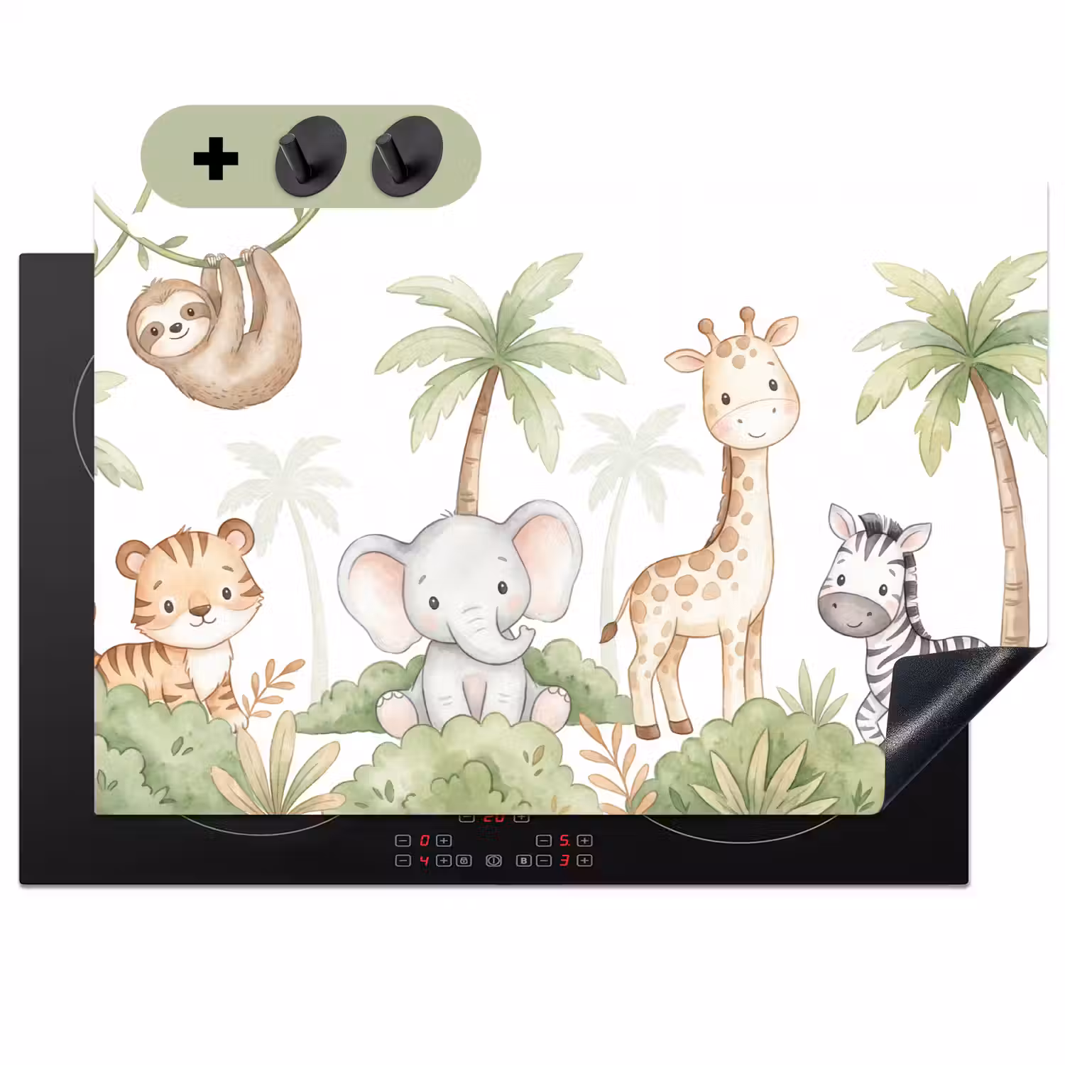 Dieren - Jungle - Pastel Inductie beschemer met haakjes klein -3d