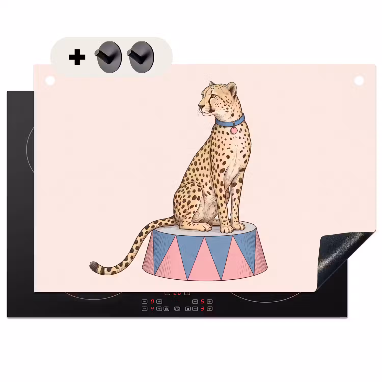 Dieren - Circus - Illustratie - Vintage - Roze Inductie beschemer met haakjes klein -3d