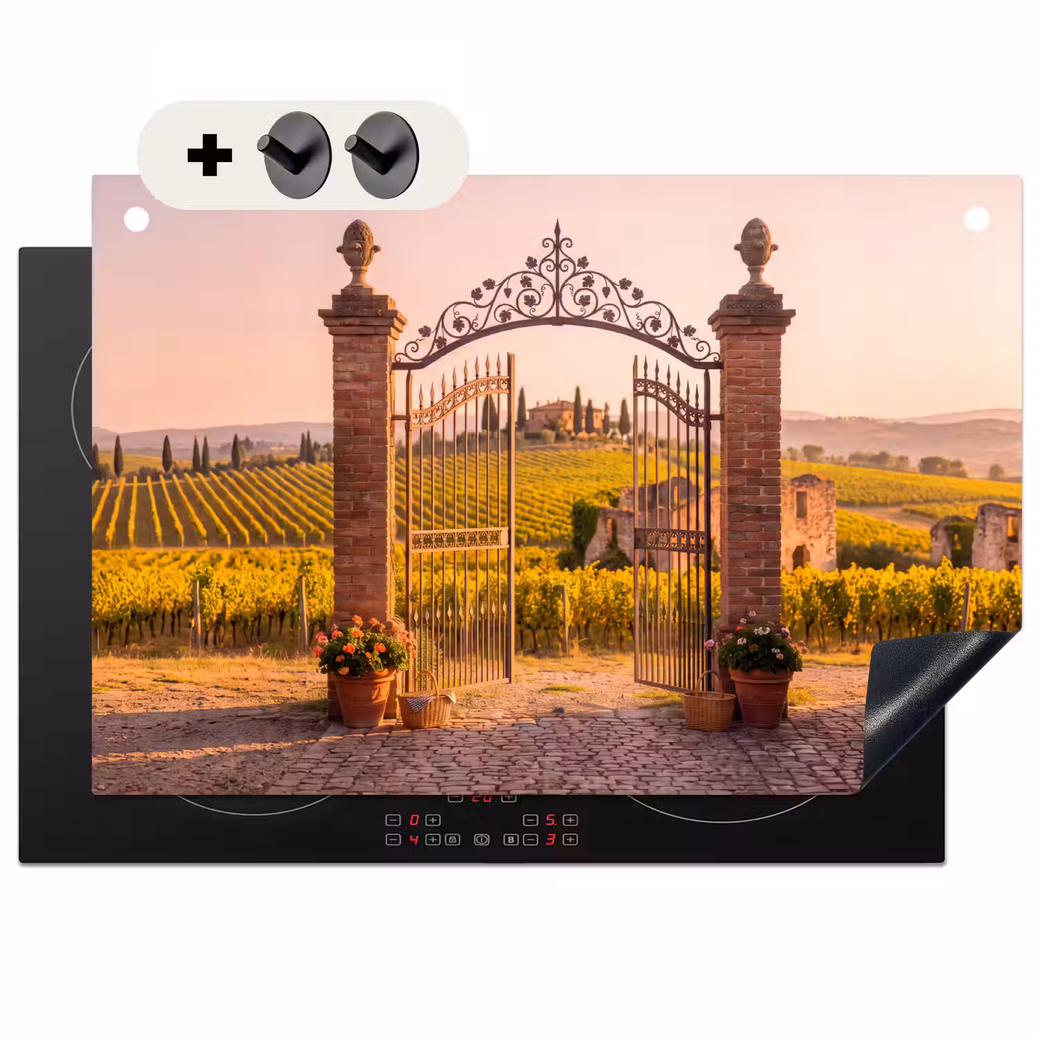 Poort - Landschap - Platteland - Zonlicht - Warm Inductie beschemer met haakjes klein -3d