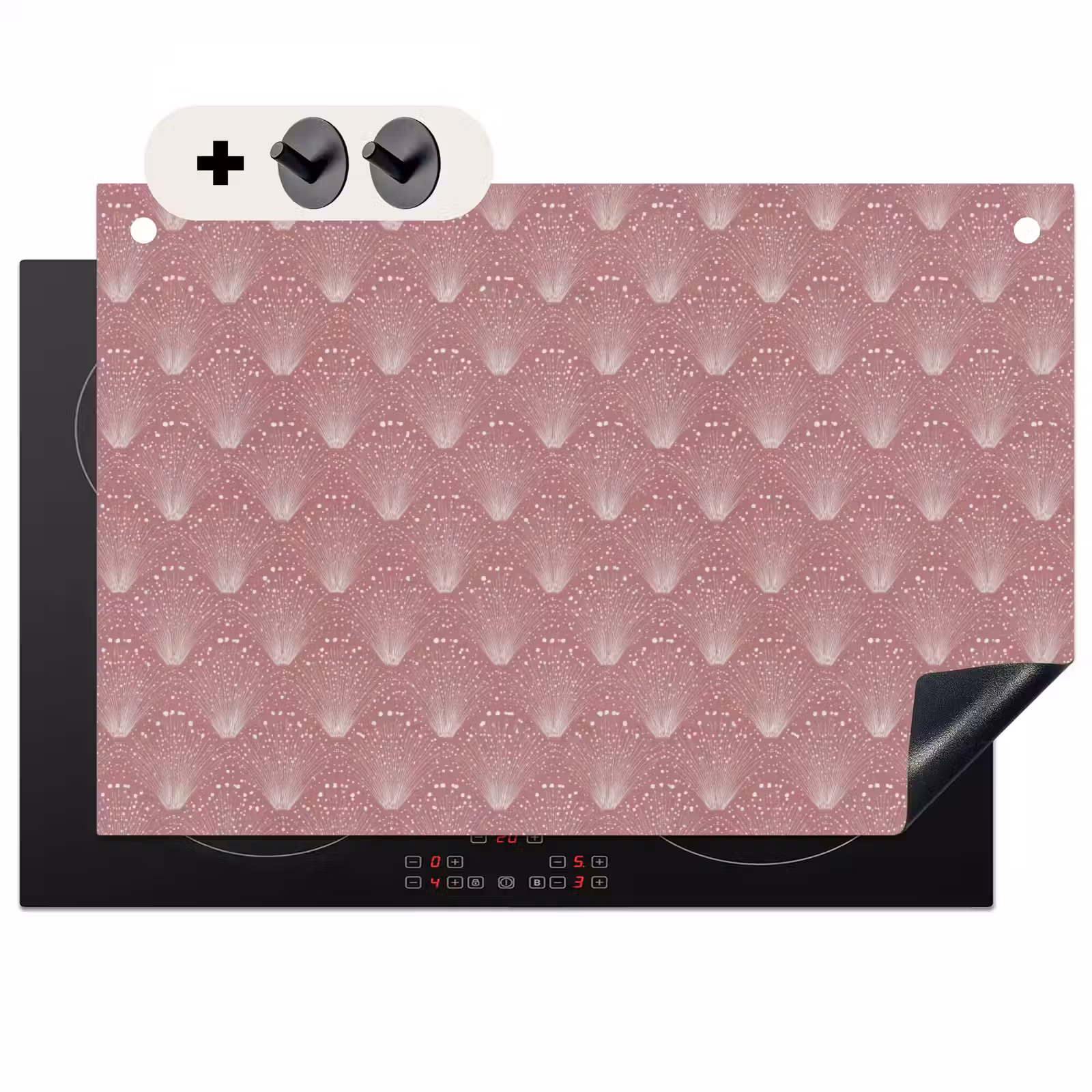 2-in-1 Herdabdeckplatte & Spritzschutz - Trendy - Muster - Rosa - Trendy - Patroon - Roze Inductie beschemer met haakjes klein 777