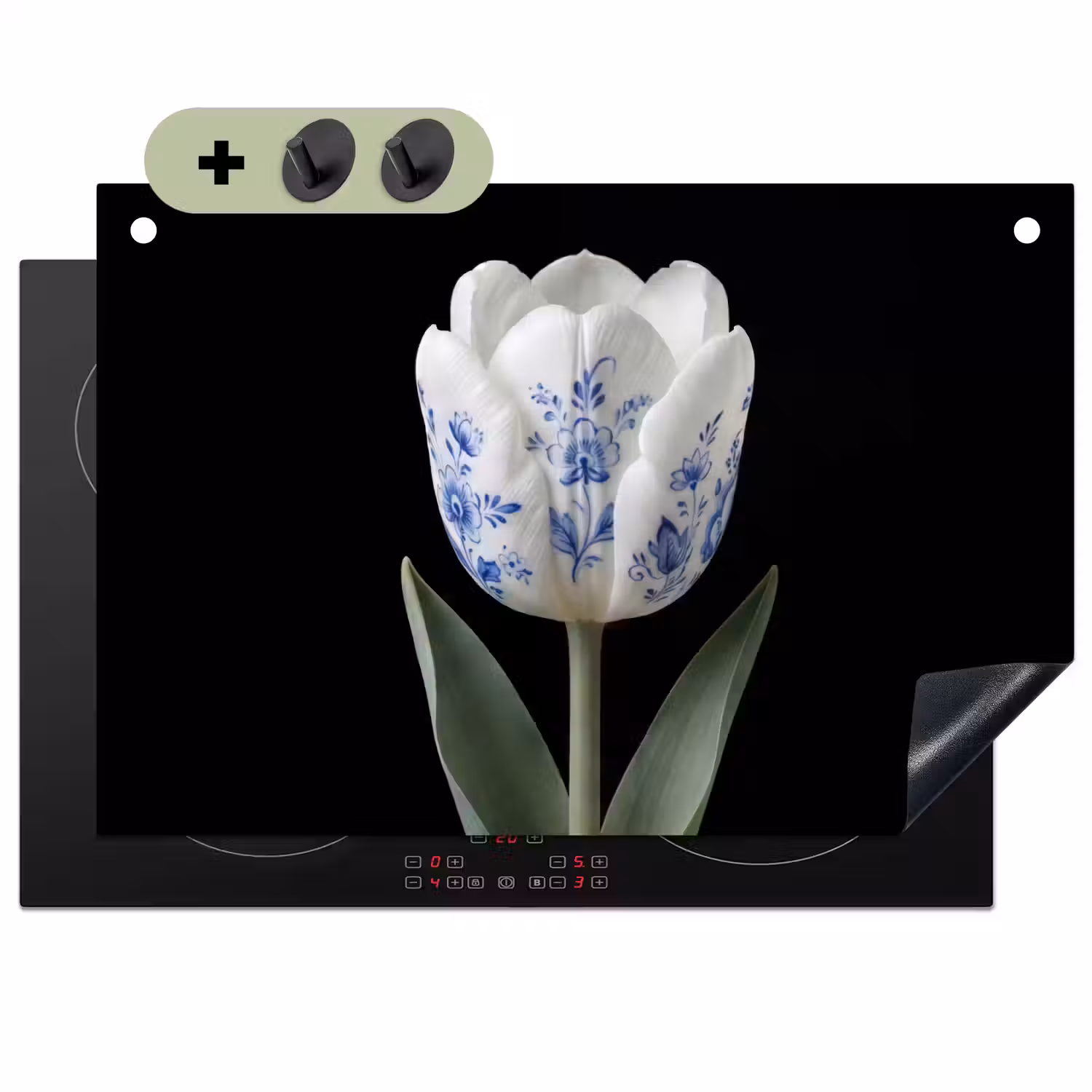 Tulp - Patroon - Blauw Inductie beschemer met haakjes klein -3d