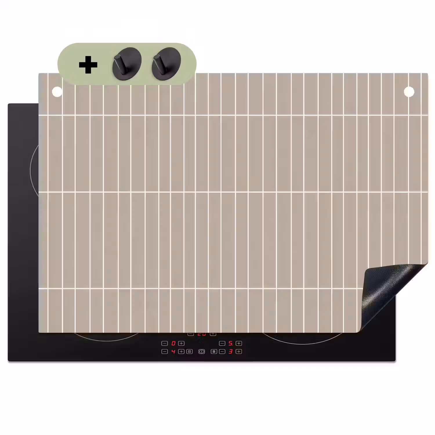 Verticaal - Wandtegel - Licht Beige Inductie beschemer met haakjes klein 777 -3d