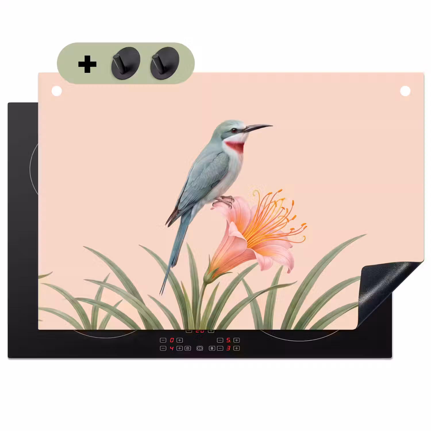 Vogel - Bloem - Natuur - Roze Inductie beschemer met haakjes klein -3d