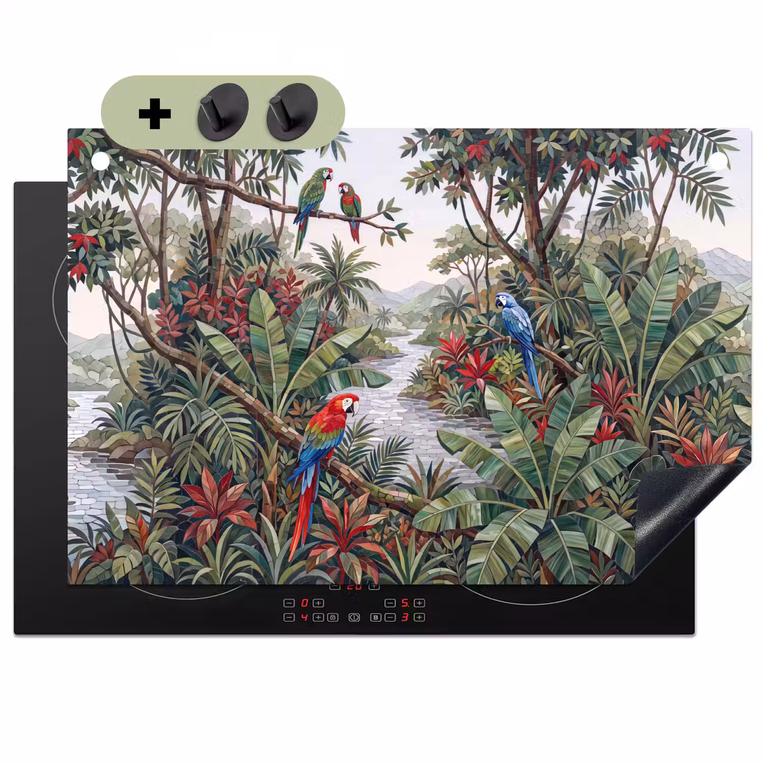 Vogel - Jungle - Natuur - Mozaïek - Groen Inductie beschemer met haakjes klein -3d