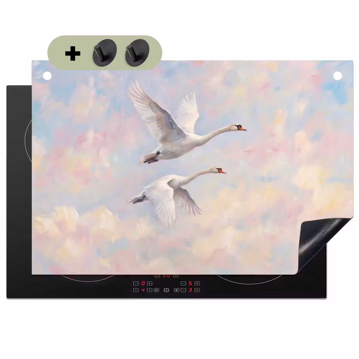 Vogel - Vliegend - Lucht - Modern - Pastel Inductie beschemer met haakjes klein -3d