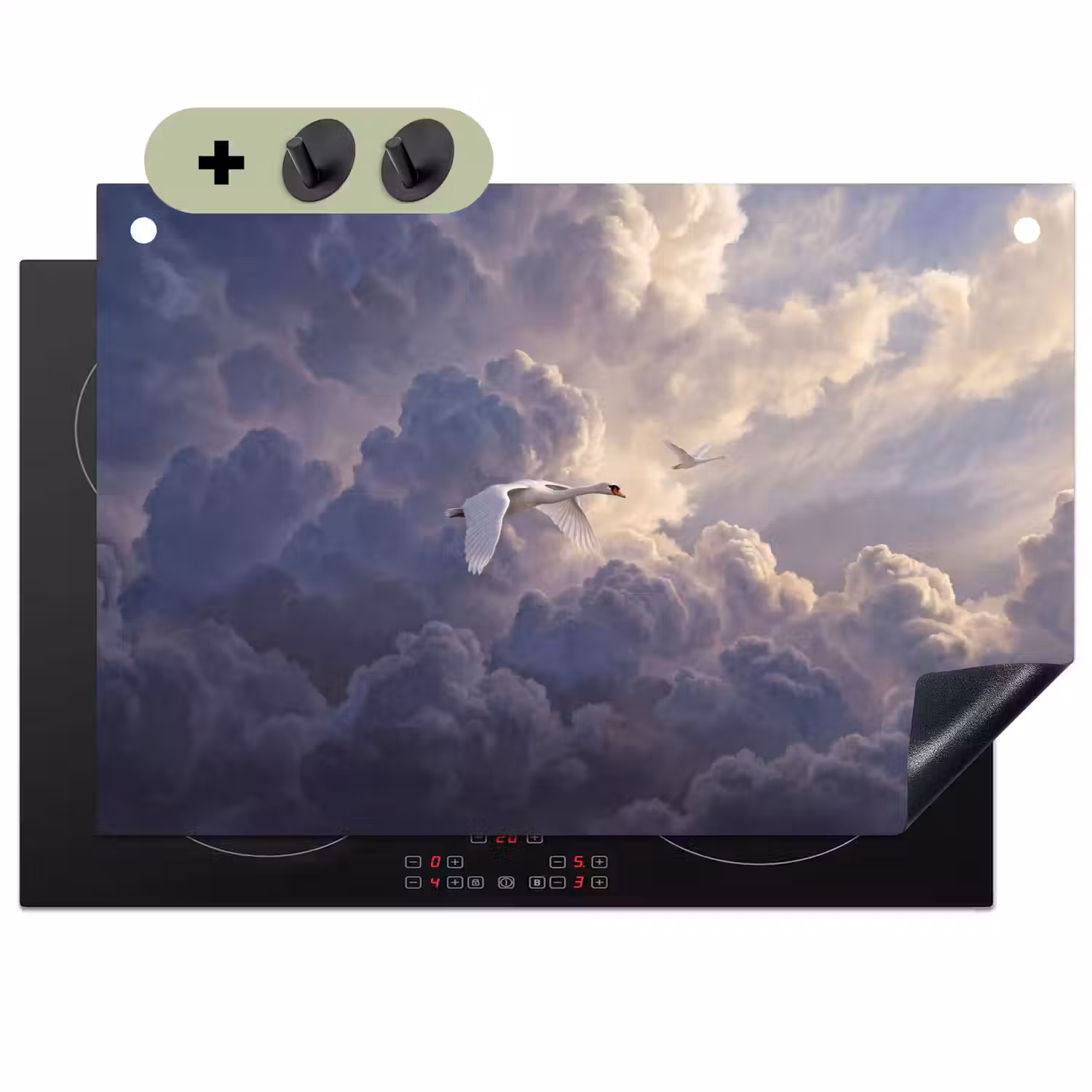 Vogel - Vliegend - Natuur - Wit - Wolken Inductie beschemer met haakjes klein -3d