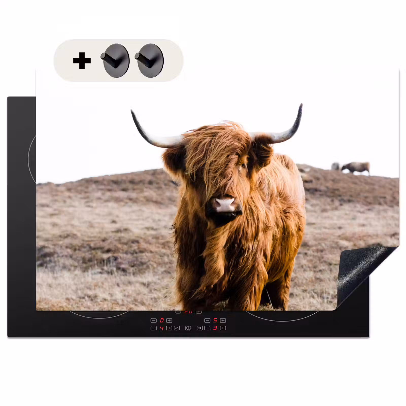 2-in-1 Herdabdeckplatte & Spritzschutz - Wächter der Highlands - Wachter van de Hooglanden Inductie beschemer met haakjes klein