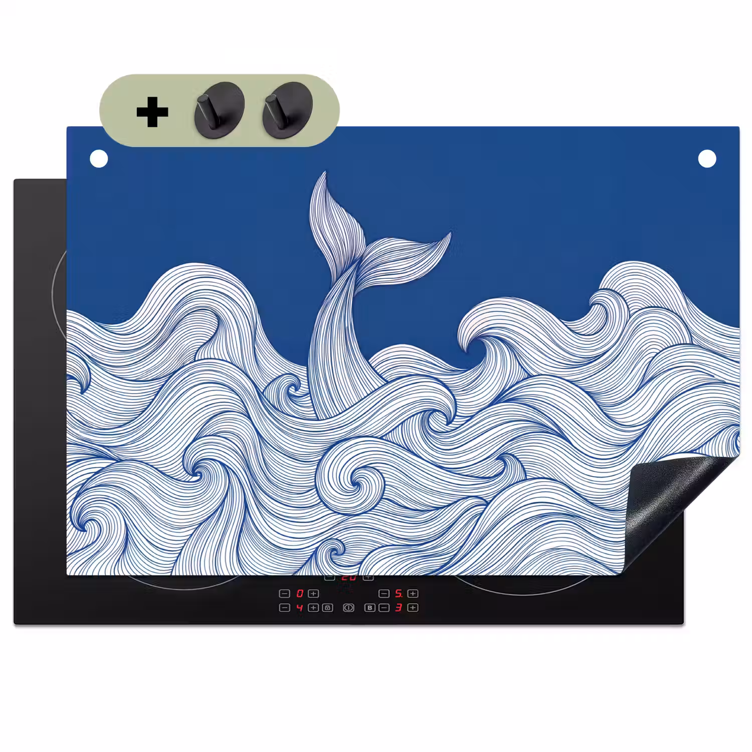 Walvis - Staart - Golven - Lijntekening - Blauw Inductie beschemer met haakjes klein -3d