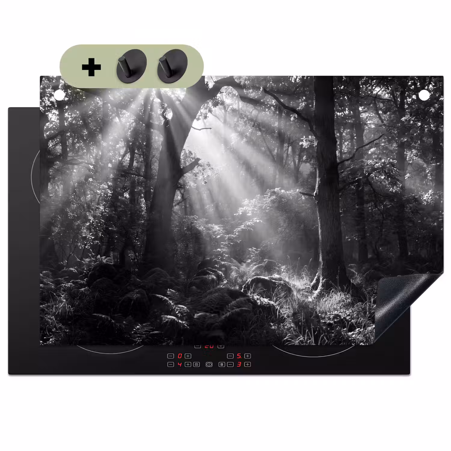 Bos - Lichtstralen - Natuur - Zwart-wit Inductie beschemer met haakjes klein -3d