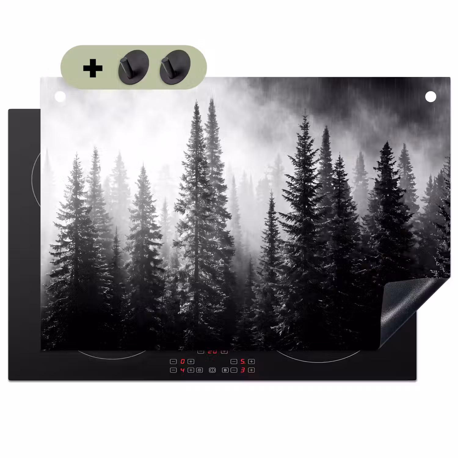 Bos - Mist - Winter - Monochroom - Natuur Inductie beschemer met haakjes klein -3d