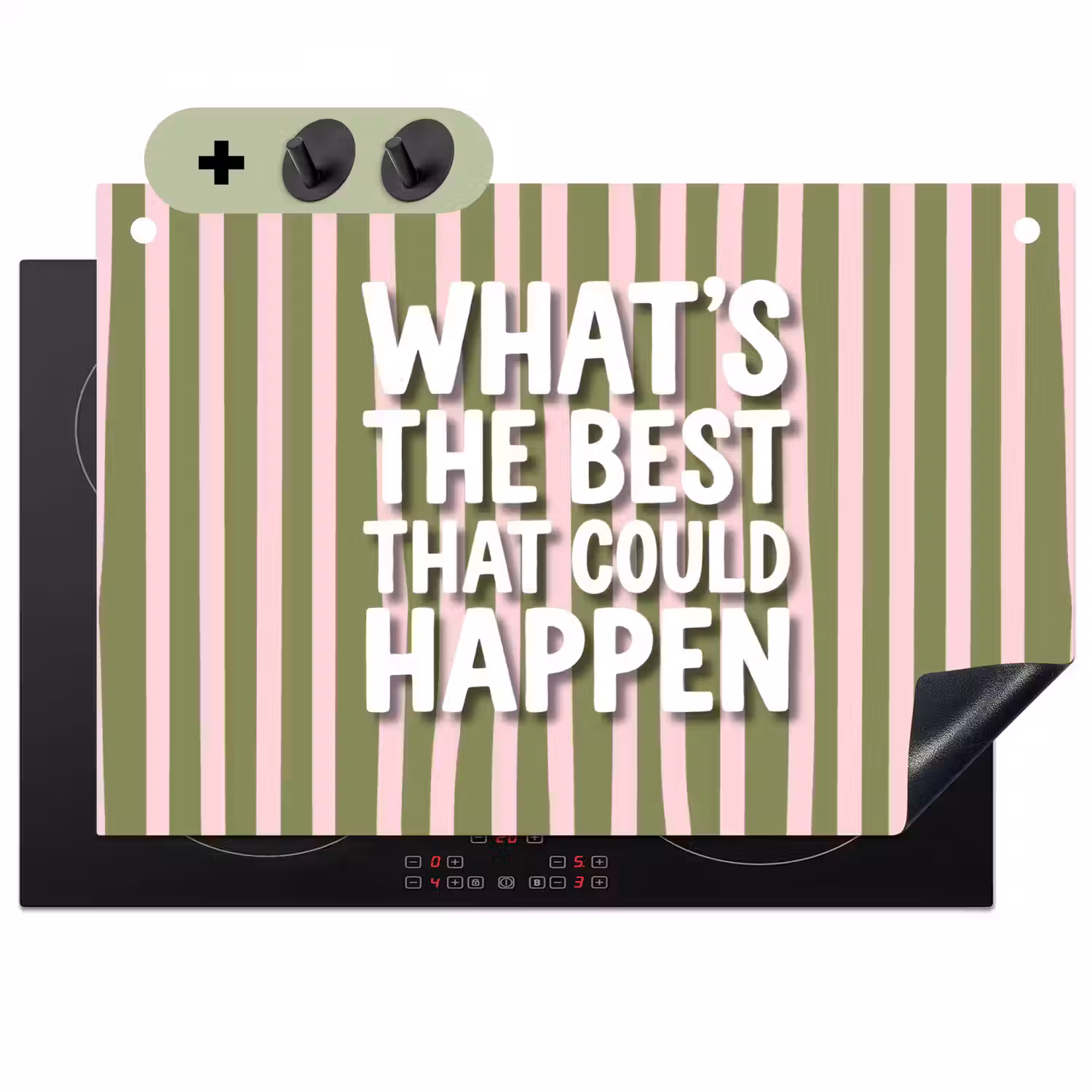 What's the best that could happen - Strepen - Groen - Roze Inductie beschemer met haakjes klein -3d