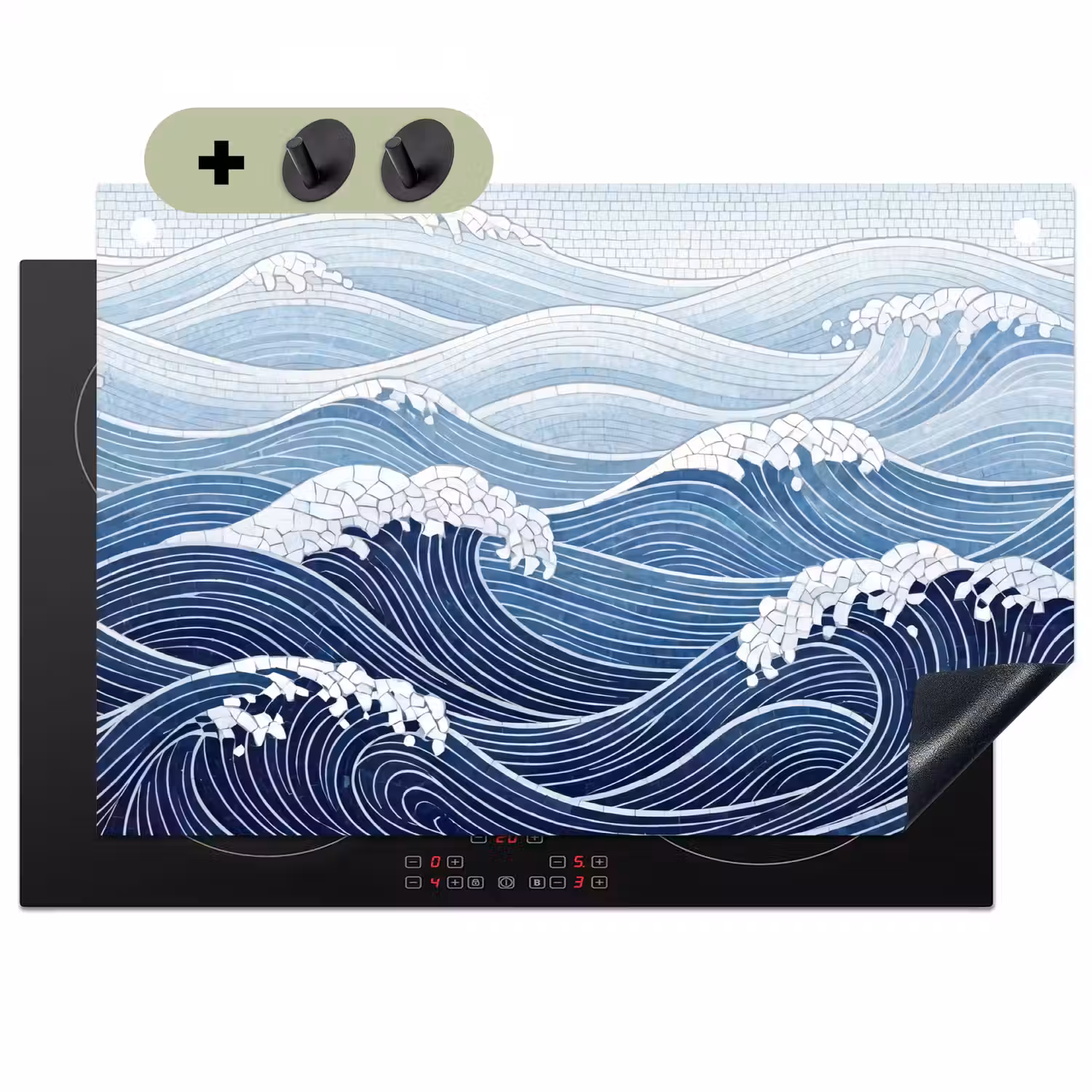 Water - Mozaïek - Landschap - Modern - Blauw Inductie beschemer met haakjes klein -3d