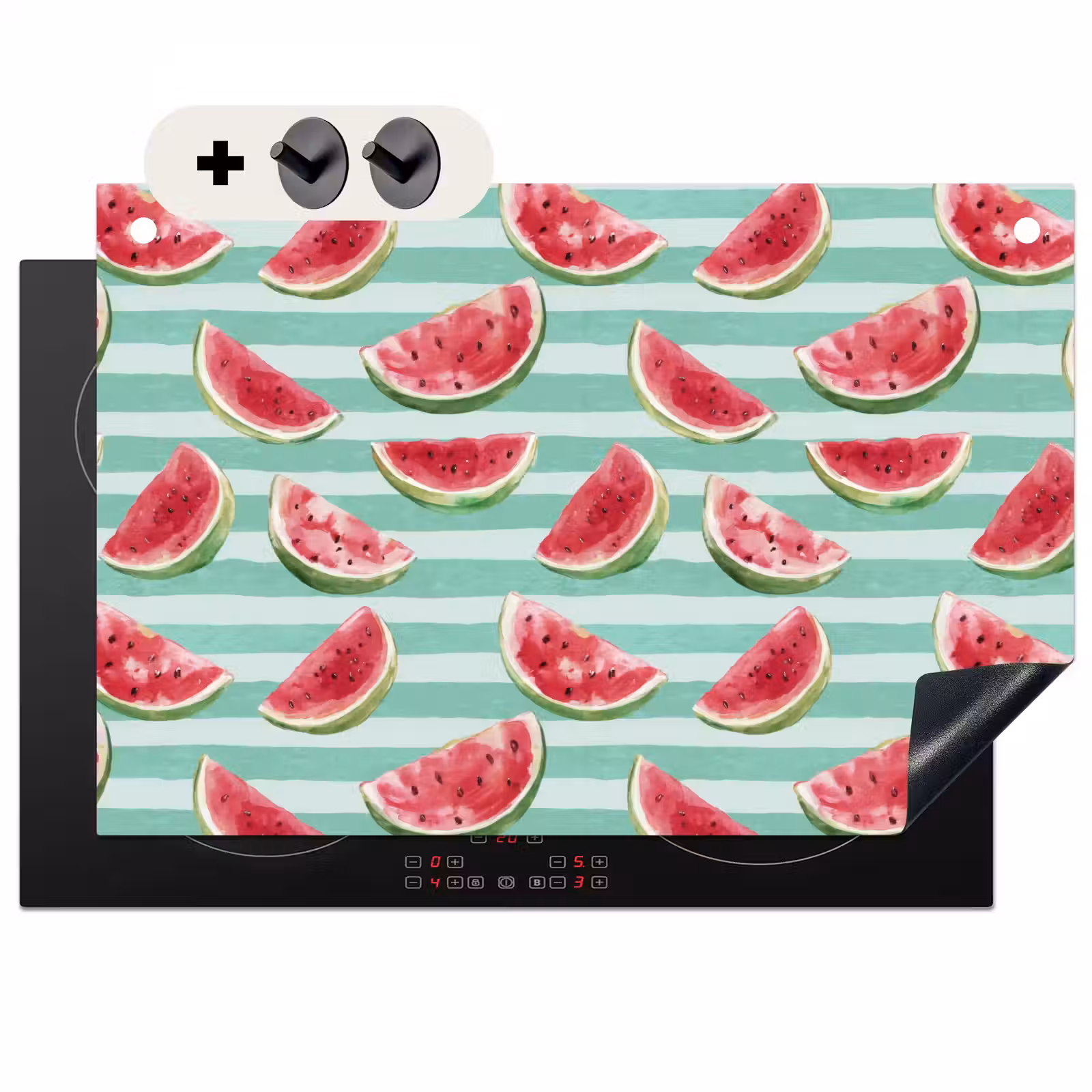 2-in-1 Herdabdeckplatte & Spritzschutz - Wassermelone - Streifen - Grün - Watermeloen - Strepen - Groen Inductie beschemer met haakjes klein 777