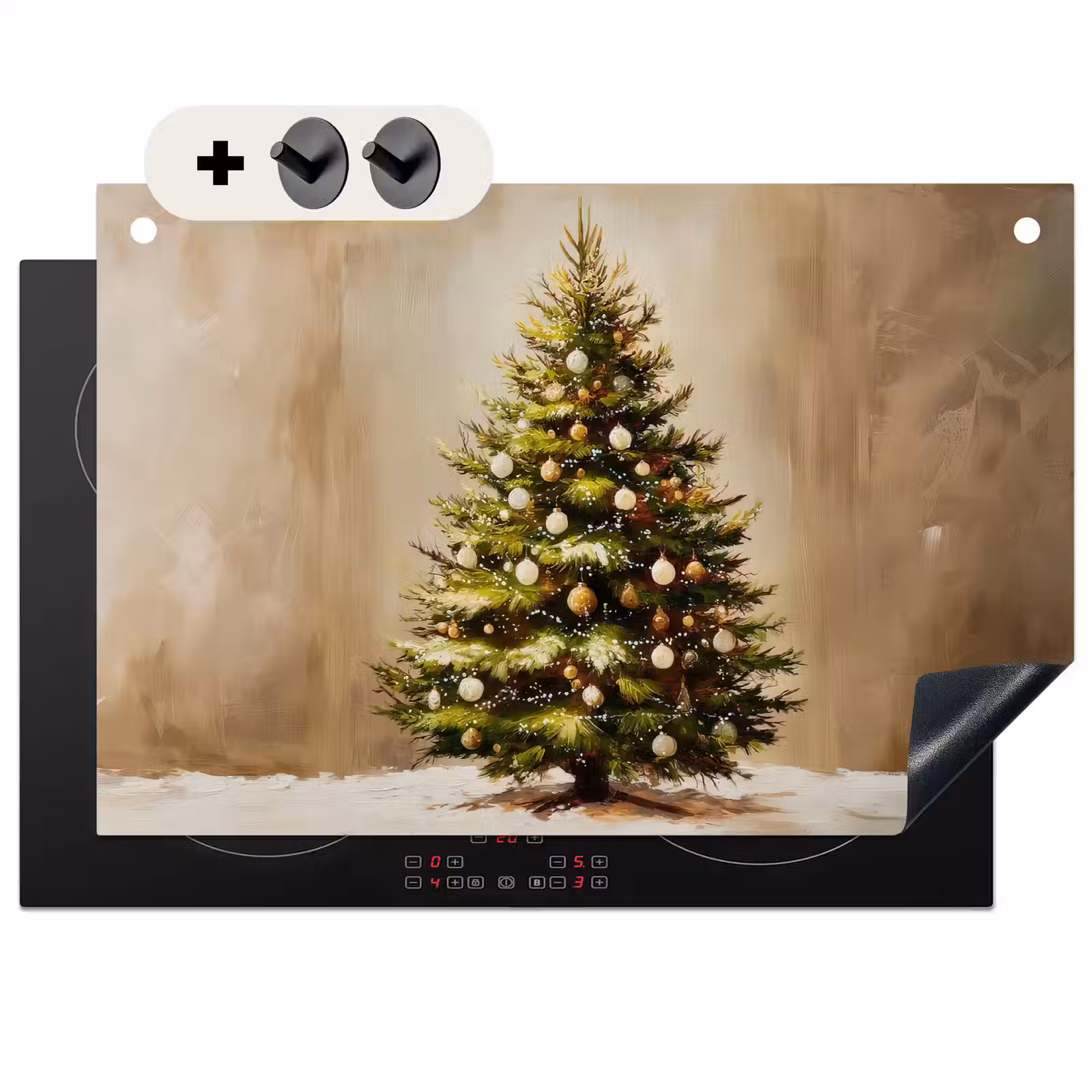 2-in-1 Herdabdeckplatte & Spritzschutz - Weihnachten - Atmosphäre - Grün - Kerst - Sfeer - Groen Inductie beschemer met haakjes klein