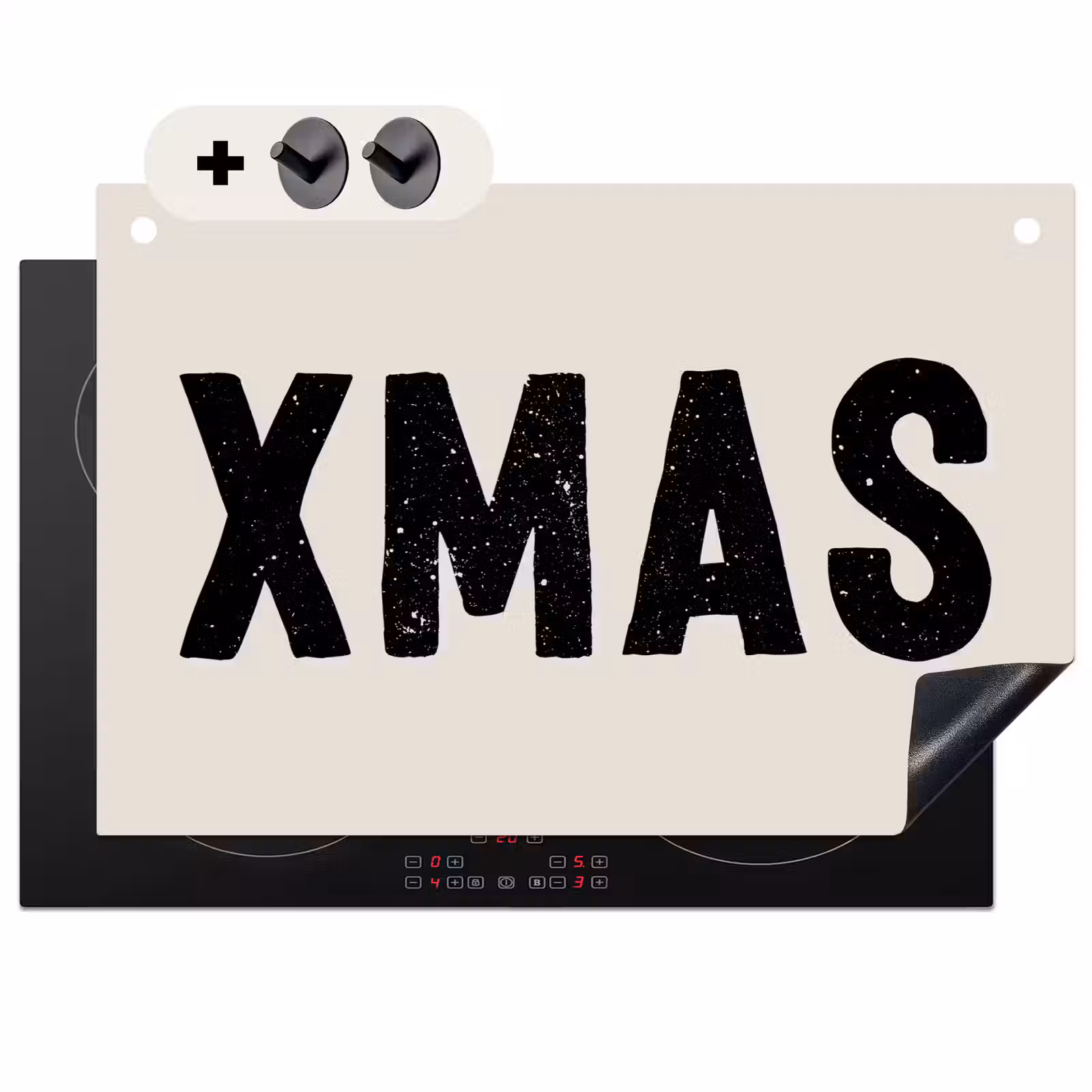 2-in-1 Herdabdeckplatte & Spritzschutz - Weihnachten - Beige - Zitate - Xmas - Feiertage - Kerst - Beige - Quotes - Xmas - Feestdagen Inductie beschemer met haakjes klein