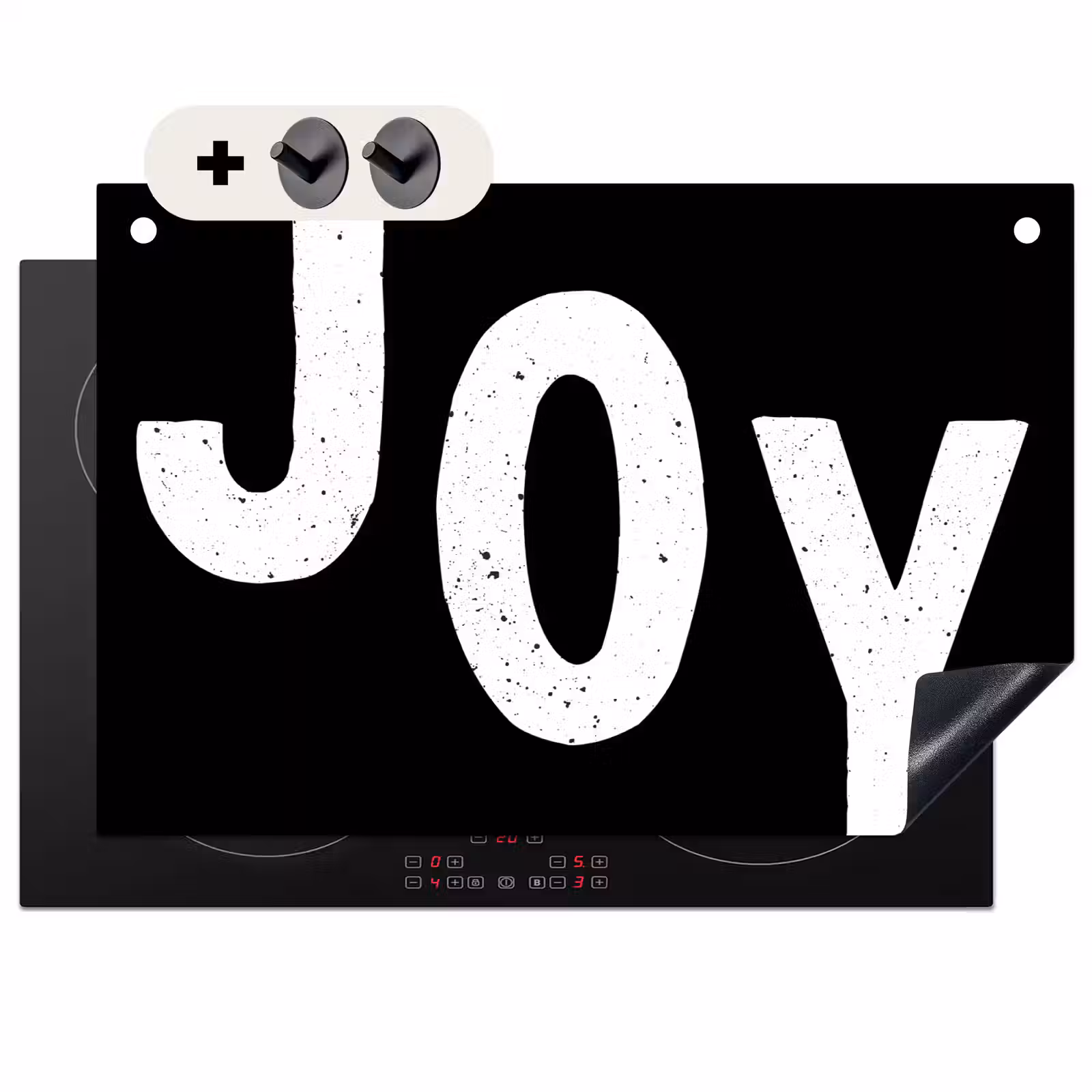 2-in-1 Herdabdeckplatte & Spritzschutz - Weihnachten - Zitate - Freude - Schwarz - Party - Kerstmis - Quotes - Joy - Zwart - Feest Inductie beschemer met haakjes klein