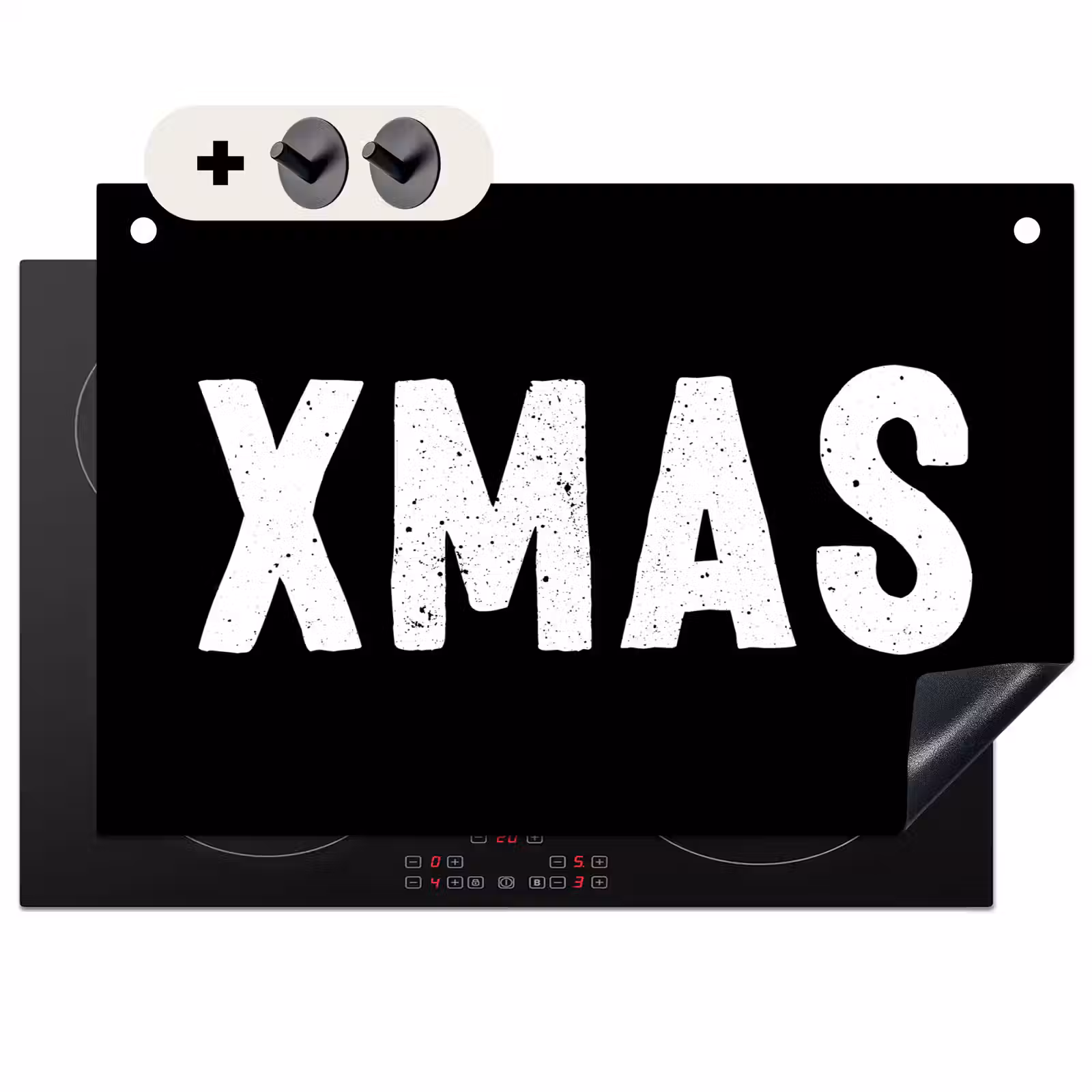 2-in-1 Herdabdeckplatte & Spritzschutz - Weihnachten - Zitate - Xmas - Schwarz - Feiertage - Kerst - Quotes - Xmas - Zwart - Feestdagen Inductie beschemer met haakjes klein