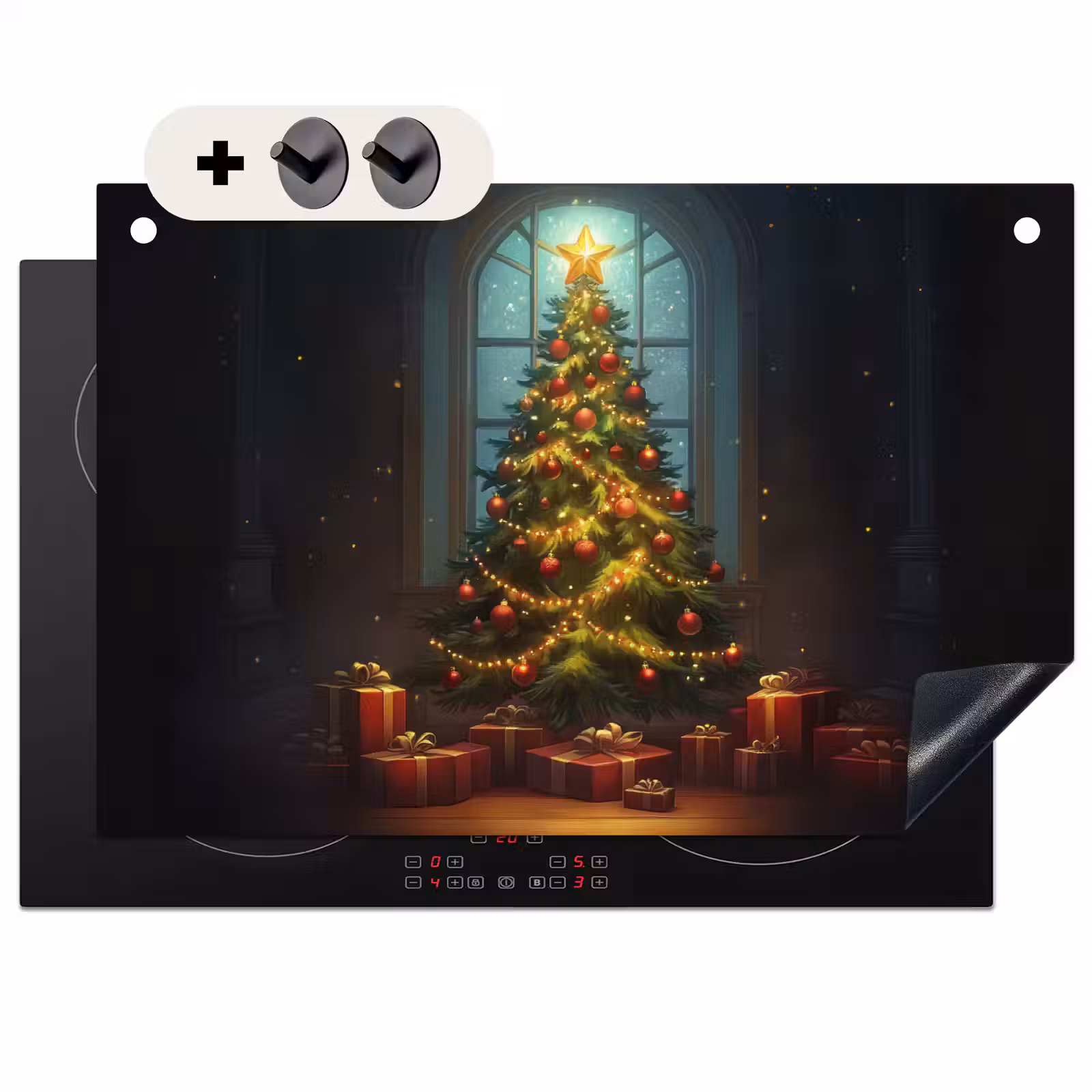 2-in-1 Herdabdeckplatte & Spritzschutz - Weihnachtsbaum - Geschenk - Winter - Kerstboom - Cadeau - Kerst - Winter Inductie beschemer met haakjes klein