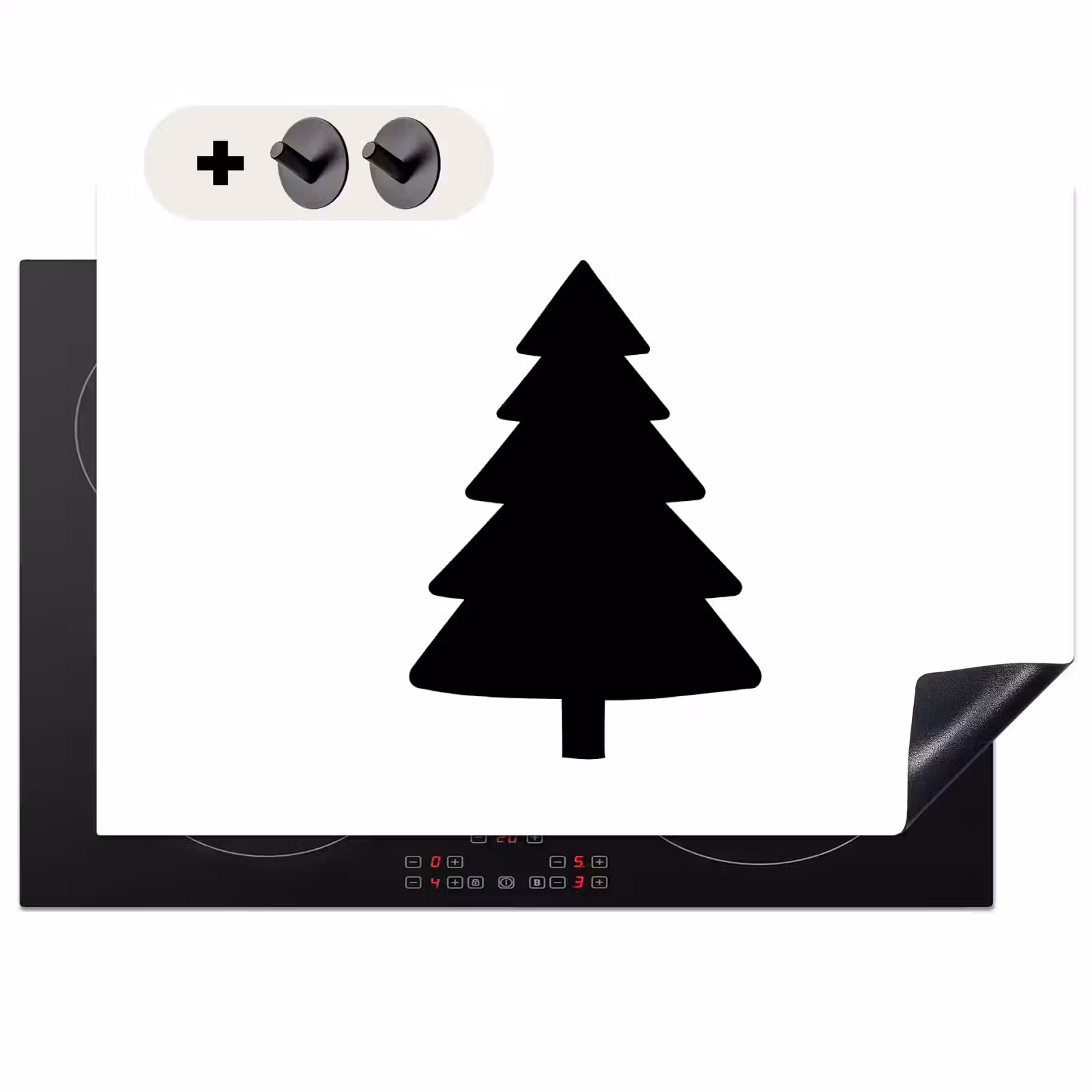 2-in-1 Herdabdeckplatte & Spritzschutz - Weihnachtsbaum - Schwarz - Weihnachten - Party - Kerstboom - Zwart - Kerstmis - Feest Inductie beschemer met haakjes klein