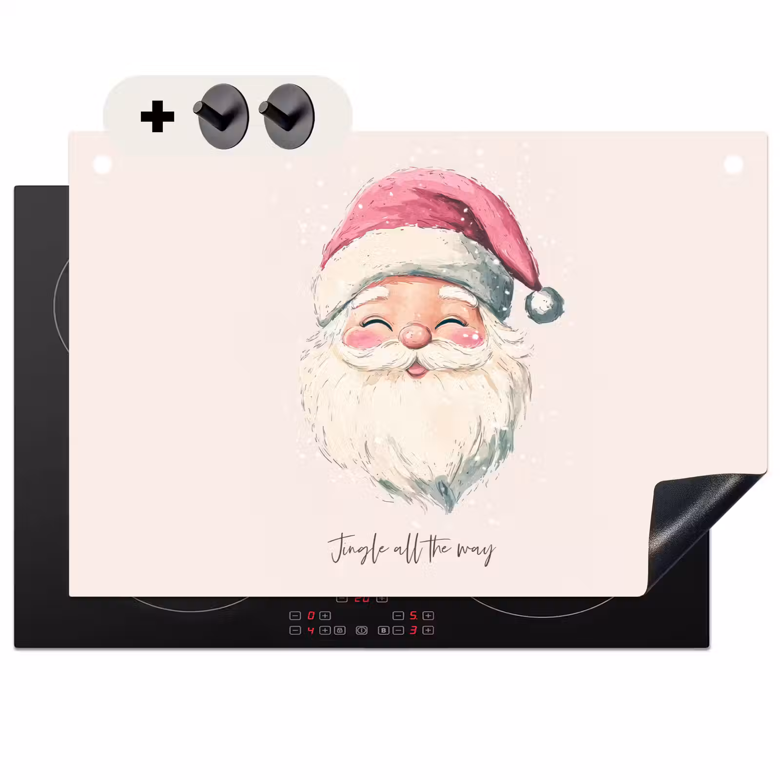 2-in-1 Herdabdeckplatte & Spritzschutz - Weihnachtsmann - Weihnachten - Zitat - Beige - Kerstman - Kerst - Quote - Beige Inductie beschemer met haakjes klein