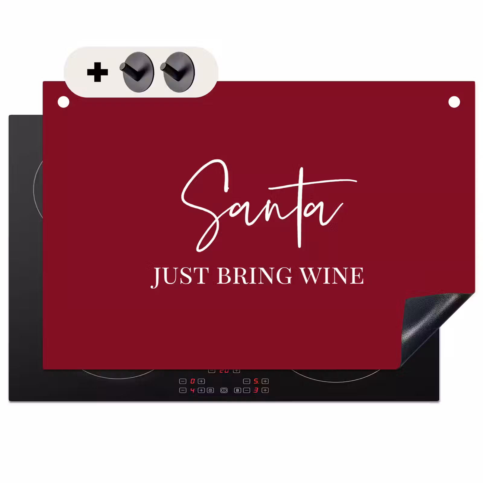 2-in-1 Herdabdeckplatte & Spritzschutz - Weihnachtsmann - Wein - Rot - Weihnachten - Weihnachtsmann - Santa - Wine - Rood - Kerst - Kerstman Inductie beschemer met haakjes klein