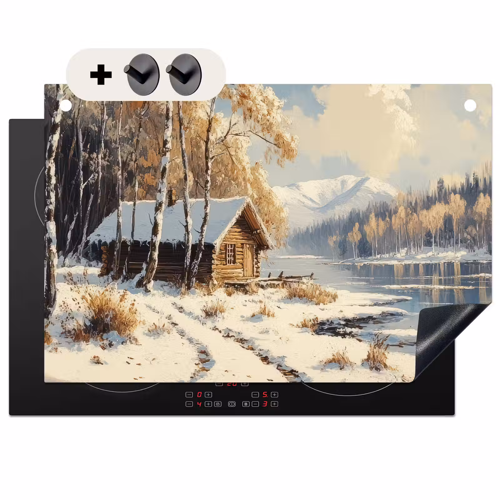 2-in-1 Herdabdeckplatte & Spritzschutz - Winter - Schnee - Zuhause - Natur - Winter - Sneeuw - Huis - Natuur Inductie beschemer met haakjes klein