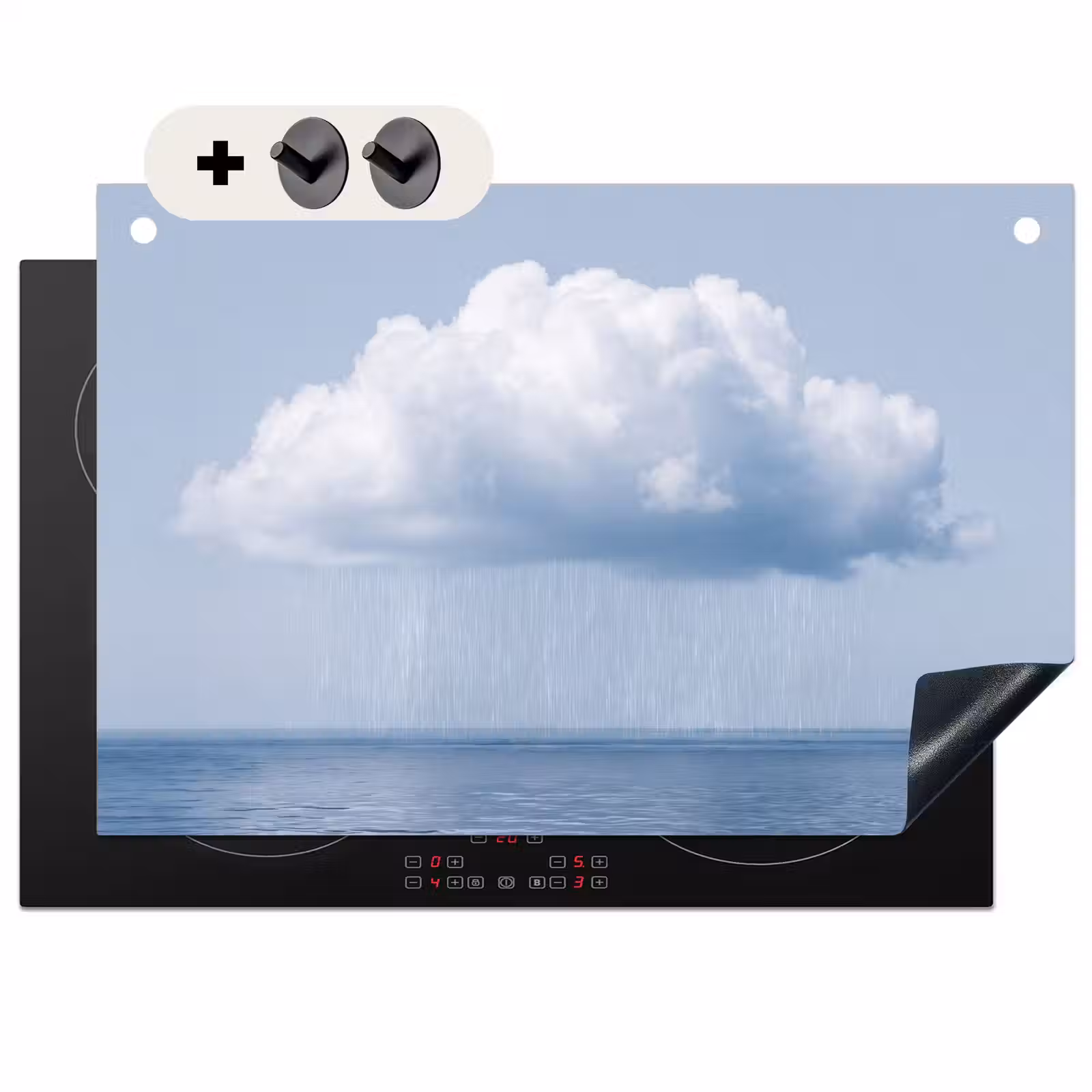 2-in-1 Herdabdeckplatte & Spritzschutz - Wolke – Regen – Natur - Wolk - Regen - Natuur Inductie beschemer met haakjes klein