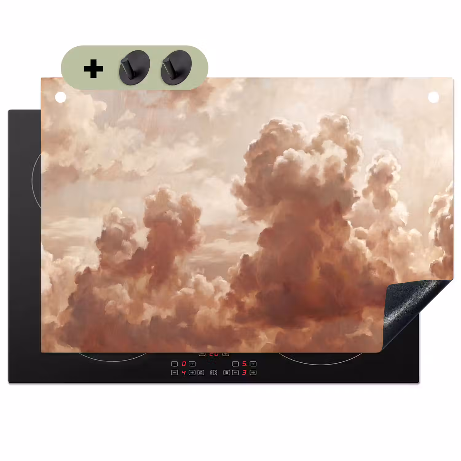 Wolken - Lucht - Natuur - Modern - Bruin Inductie beschemer met haakjes klein -3d