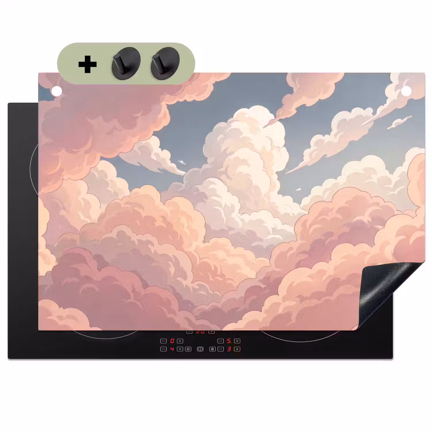 Wolken - Lucht - Natuur - Pastel - Roze Inductie beschemer met haakjes klein -3d