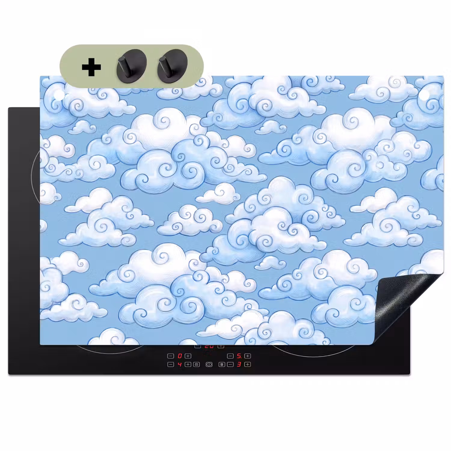 Wolken - Patroon - Hemel - Illustratie - Wit Inductie beschemer met haakjes klein -3d