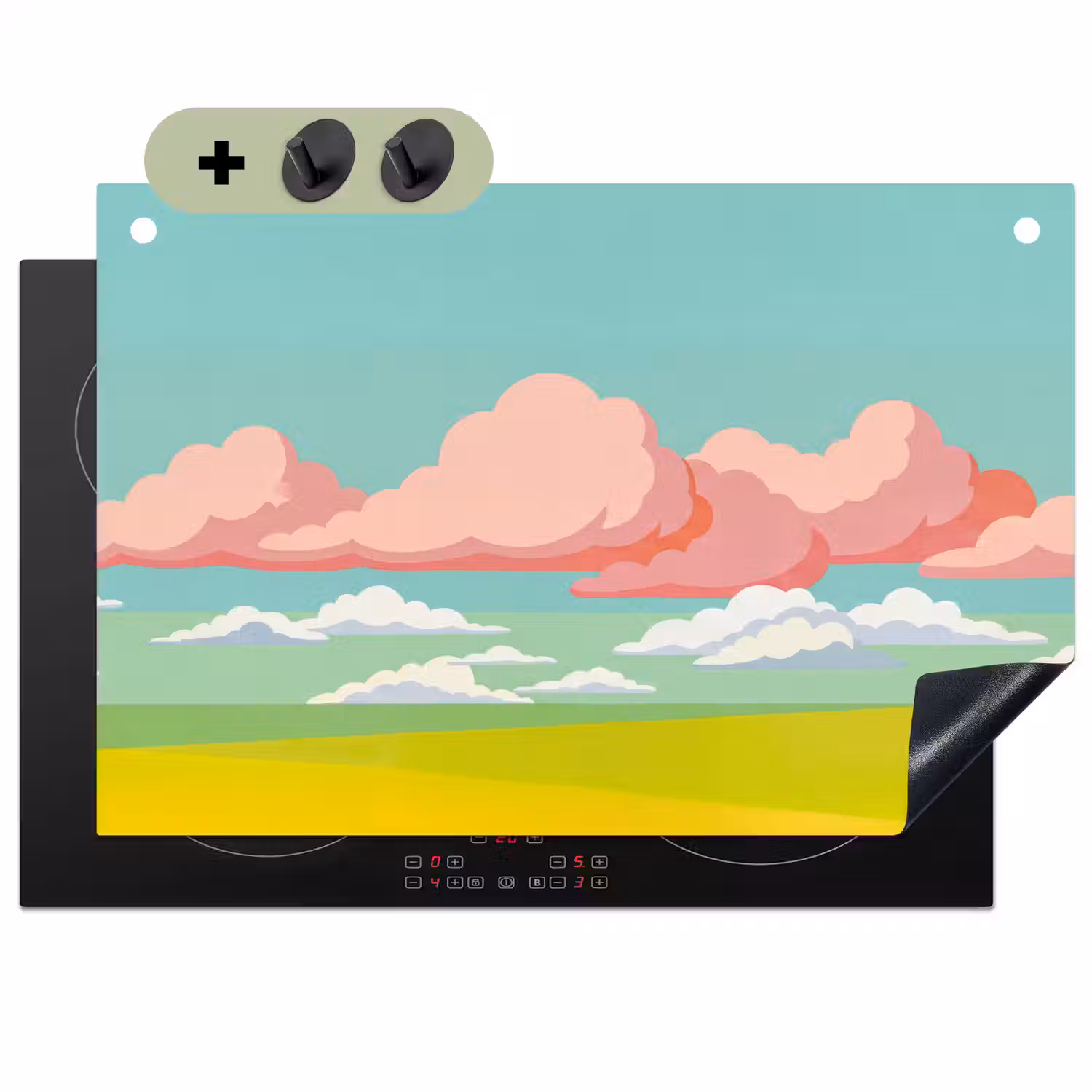 Wolken - Roze - Natuur - Modern - Pastel Inductie beschemer met haakjes klein -3d