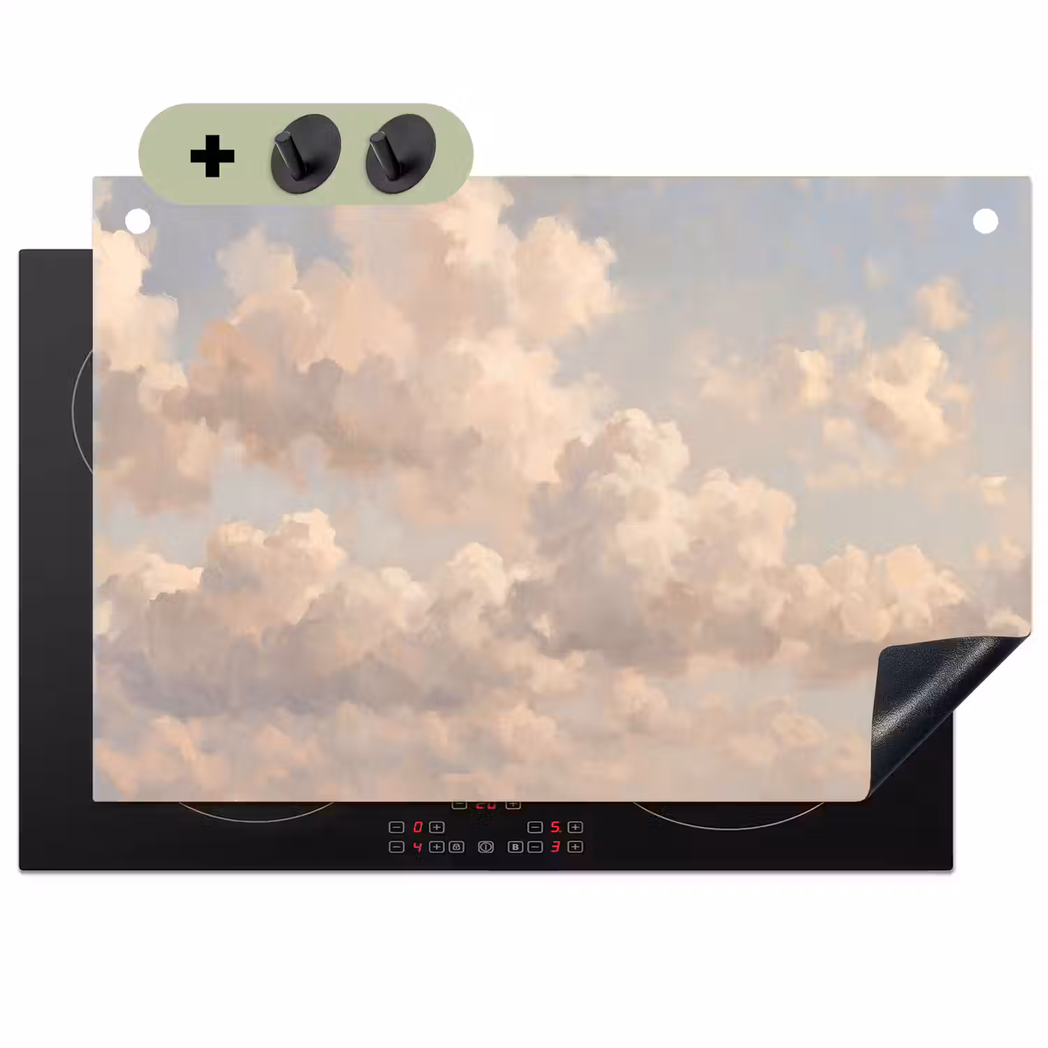 Wolken - Zacht - Natuur - Klassiek - Beige Inductie beschemer met haakjes klein -3d