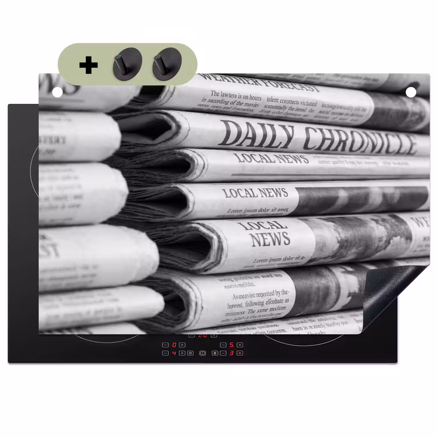 Krant - Stapel - Nieuws - Zwart-wit - Media Inductie beschemer met haakjes klein -3d