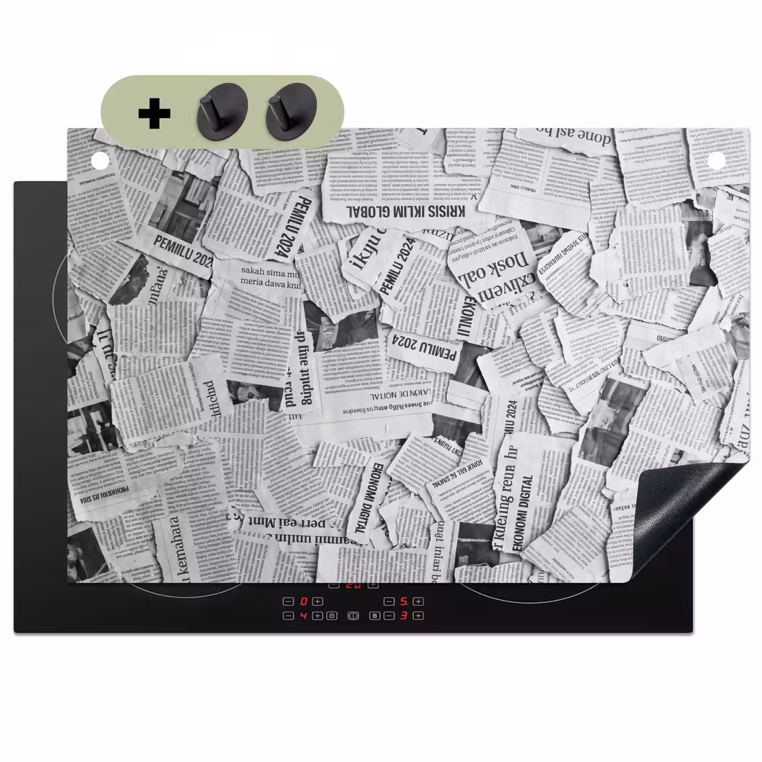 Krant - Versnipperd - Textuur - Zwart-wit - Abstract Inductie beschemer met haakjes klein -3d