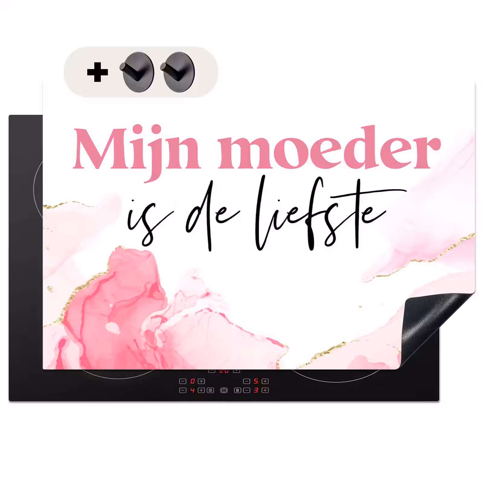 2-in-1 Herdabdeckplatte & Spritzschutz - Zitat – Mommy – Meine Mutter ist die Liebste – Pink - Quote - Mommy - My mother is the sweetest - Pink Inductie beschemer met haakjes klein