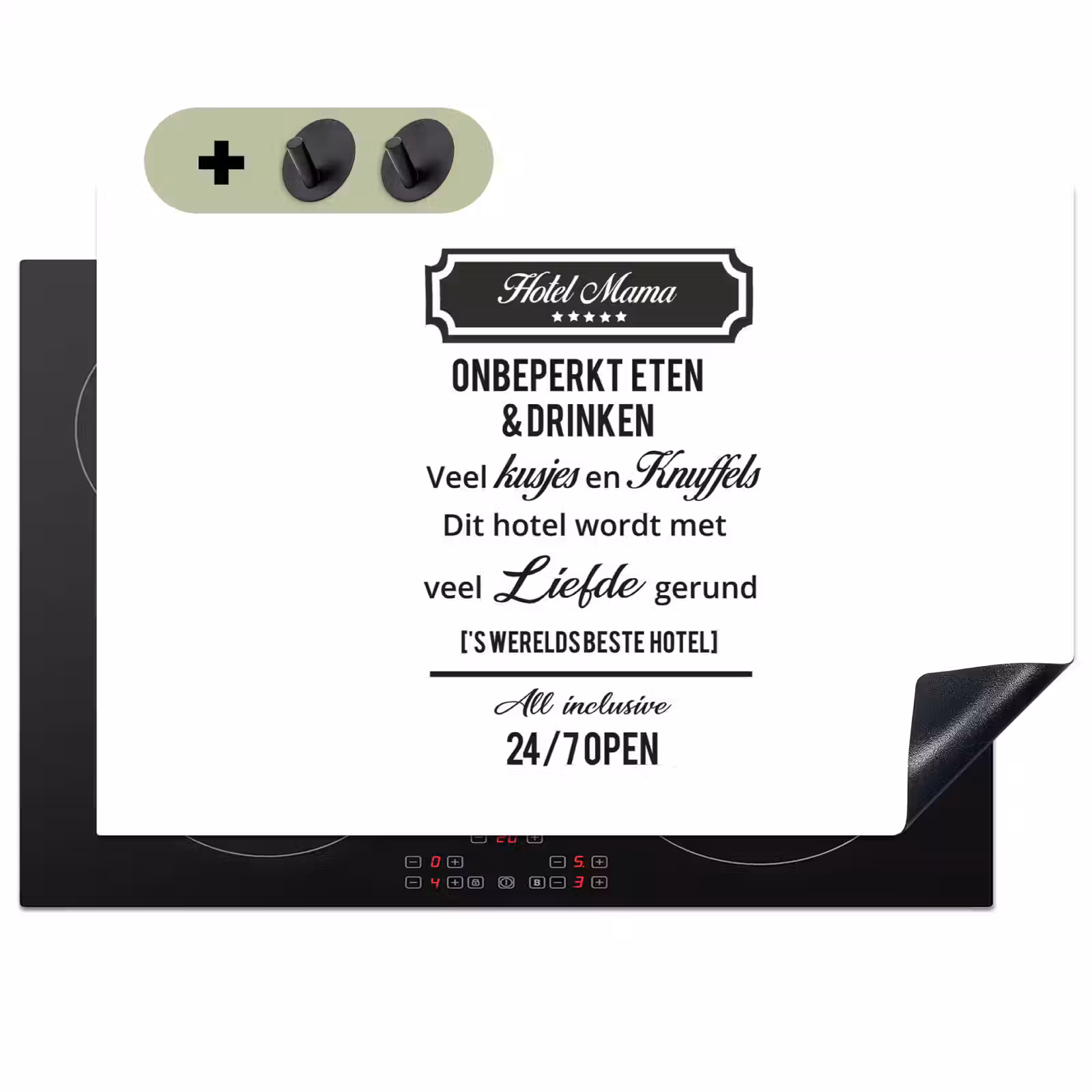 2-in-1 Herdabdeckplatte & Spritzschutz - Zitate – Mama – Sprichwörter – Hotel Mama - Quotes - Mommy - Proverbs - Hotel mom Inductie beschemer met haakjes klein