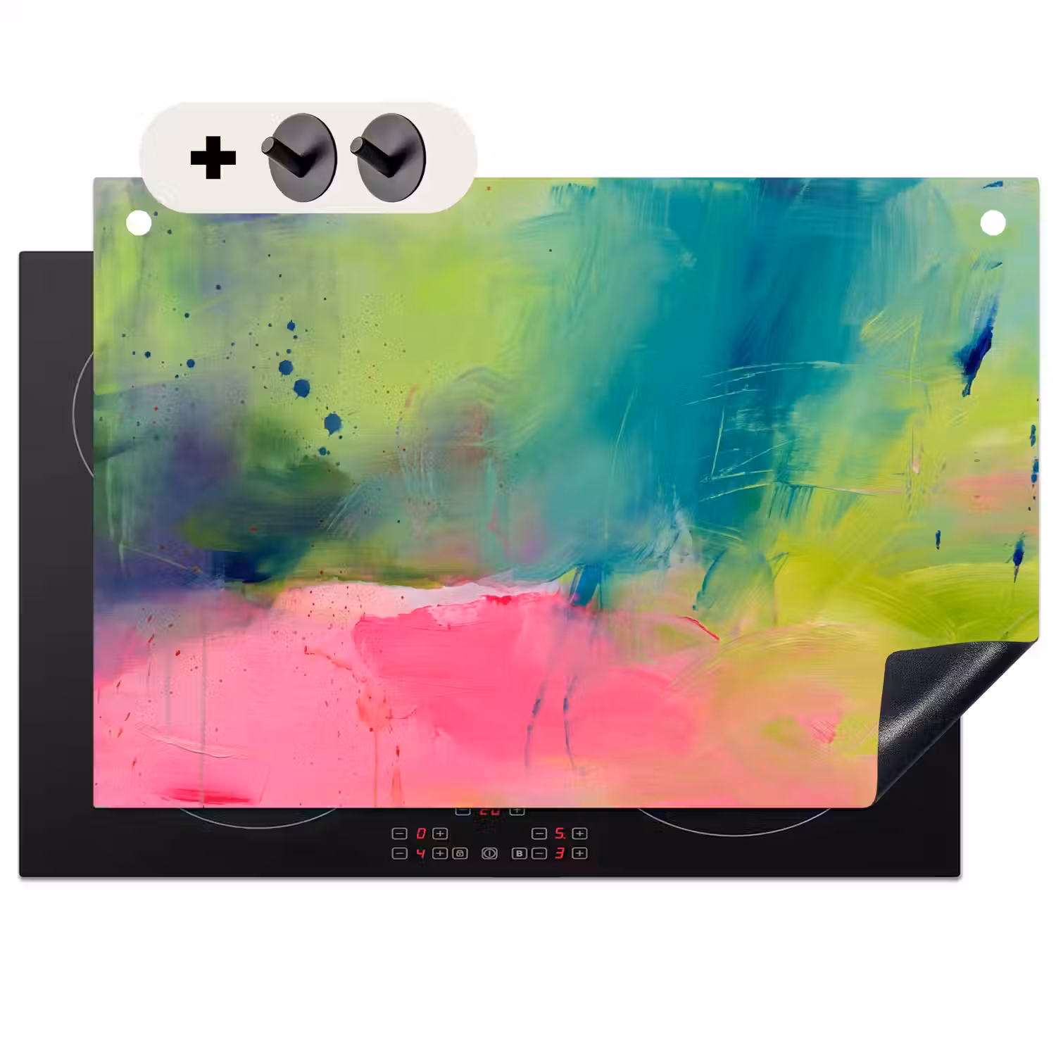 Abstract - Kleuren - Modern - Groen - Roze Inductie beschemer met haakjes klein -3d