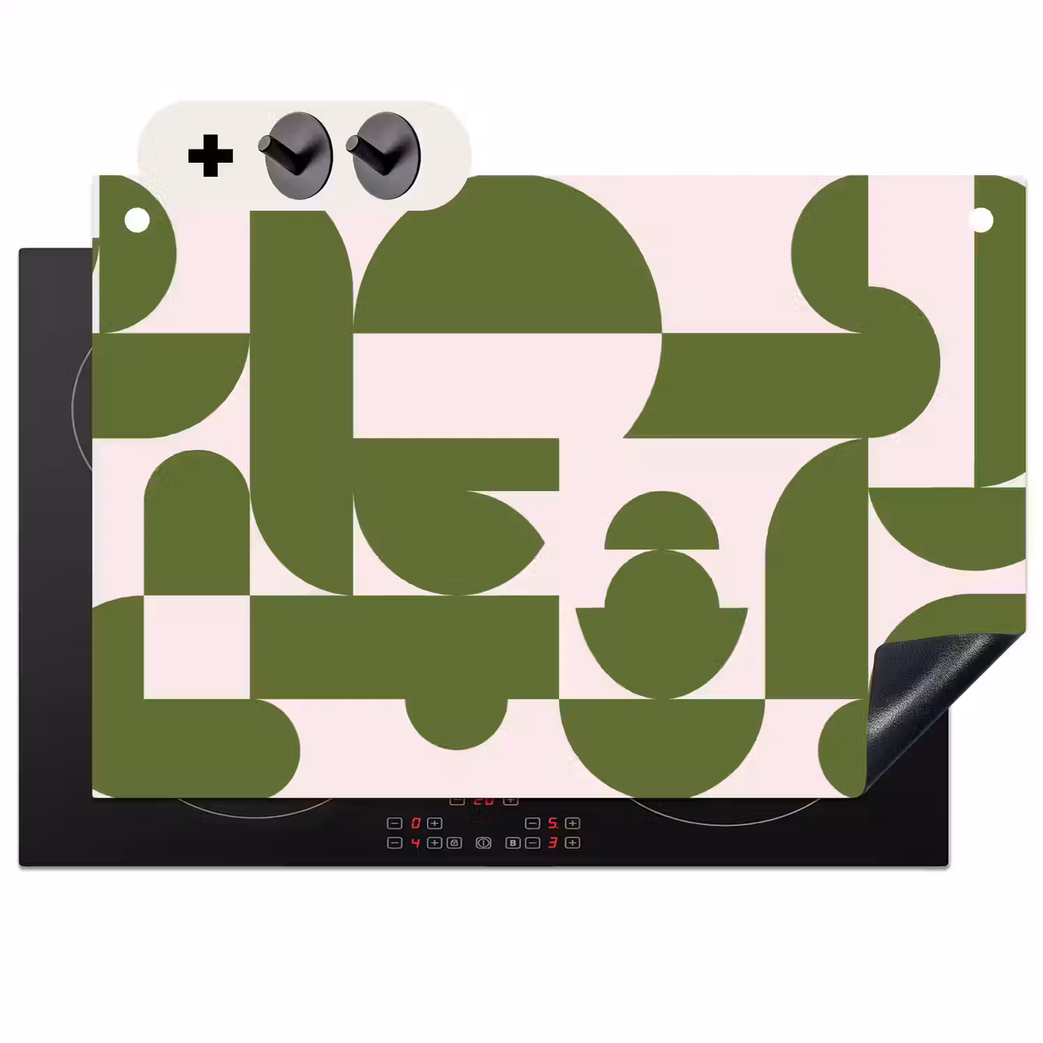 Abstract - Geometrie - Modern - Groen - Wit Inductie beschemer met haakjes klein -3d