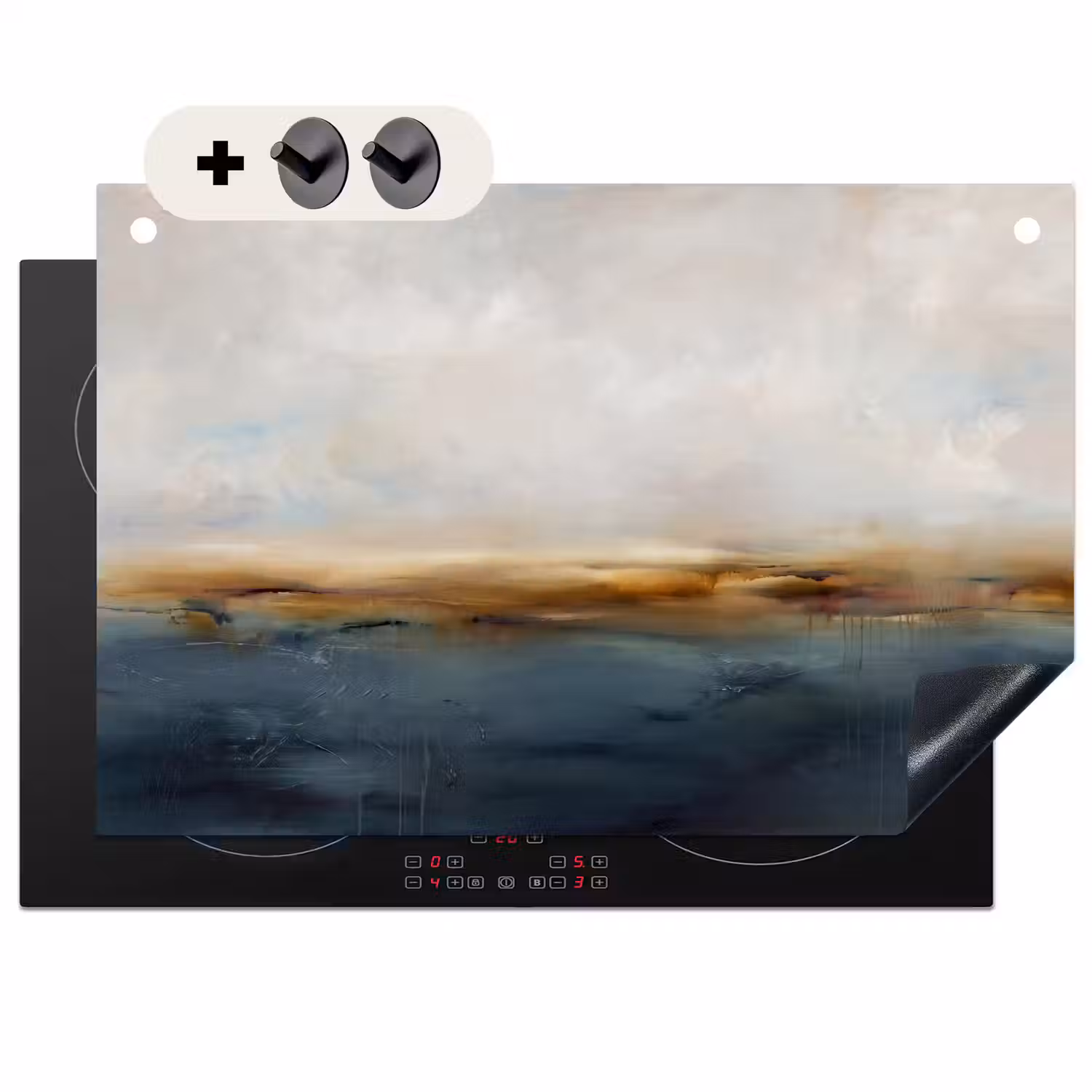 Abstract - Horizon - Water - Modern - Beige Inductie beschemer met haakjes klein -3d