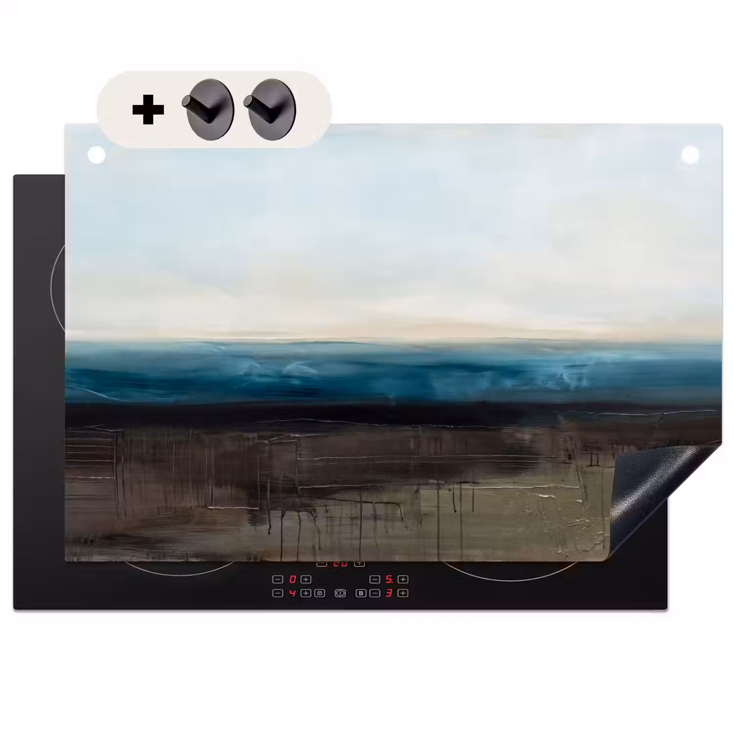 Abstract - Landschap - Horizon - Blauw - Modern Inductie beschemer met haakjes klein -3d