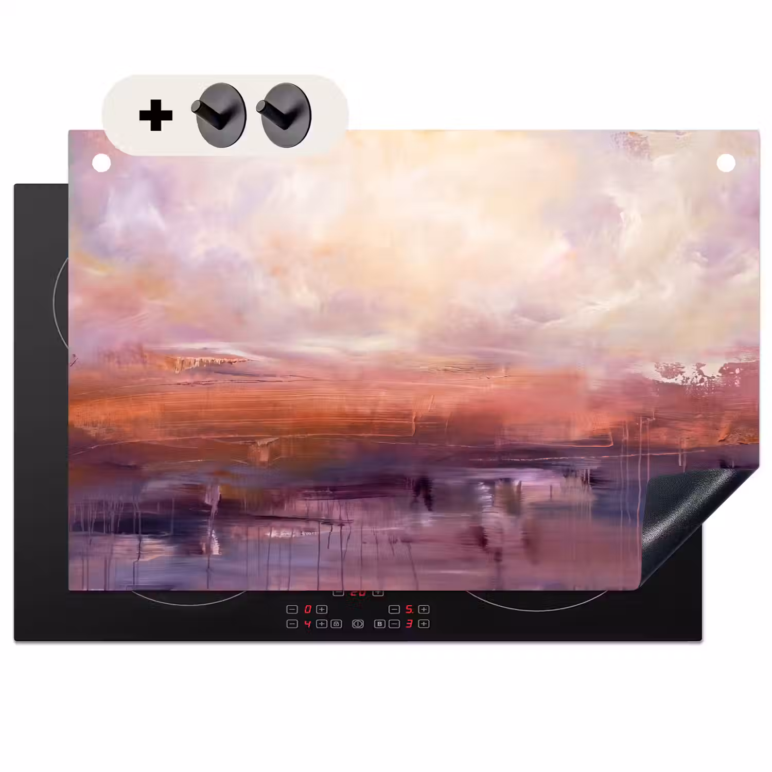 Abstract - Landschap - Modern - Paars - Oranje Inductie beschemer met haakjes klein -3d