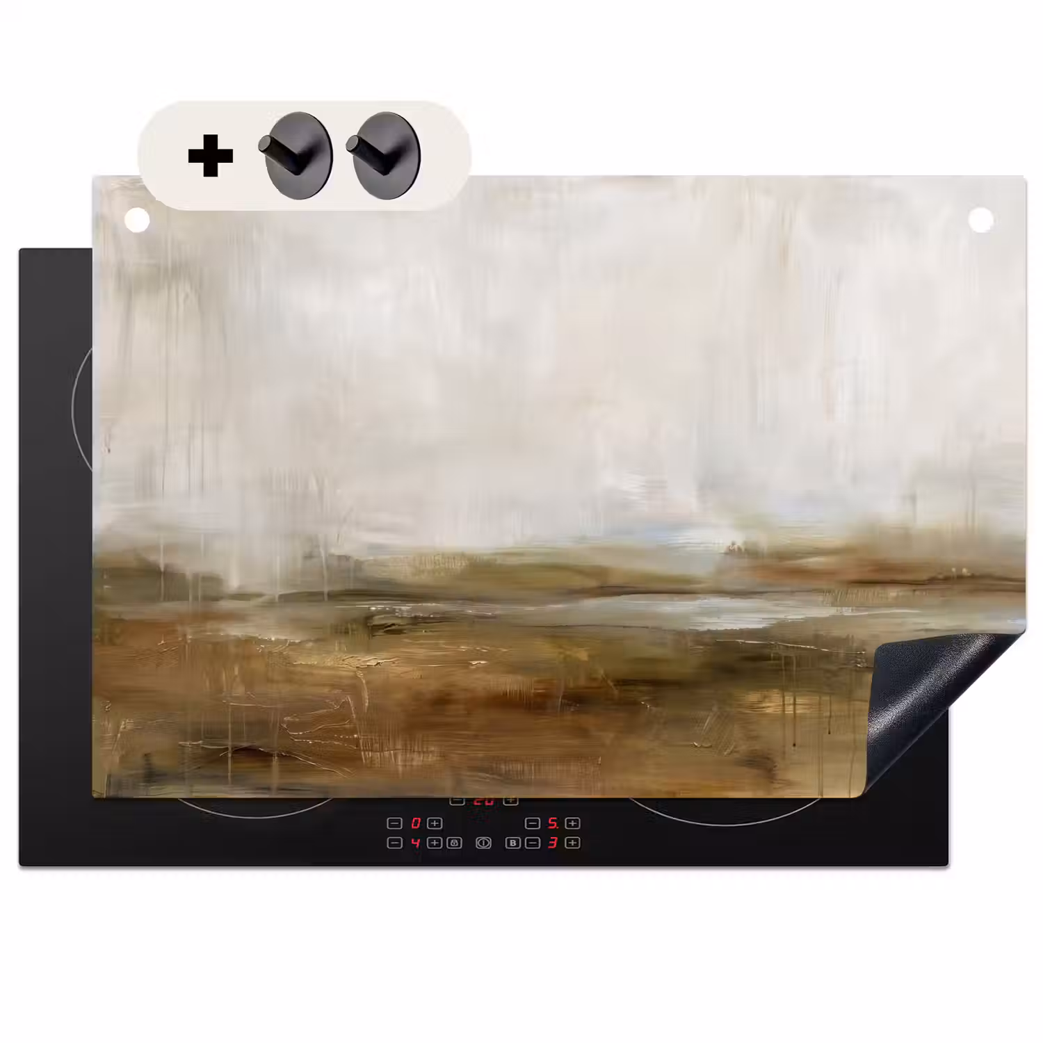 Abstract - Landschap - Natuur - Beige - Bruin Inductie beschemer met haakjes klein -3d