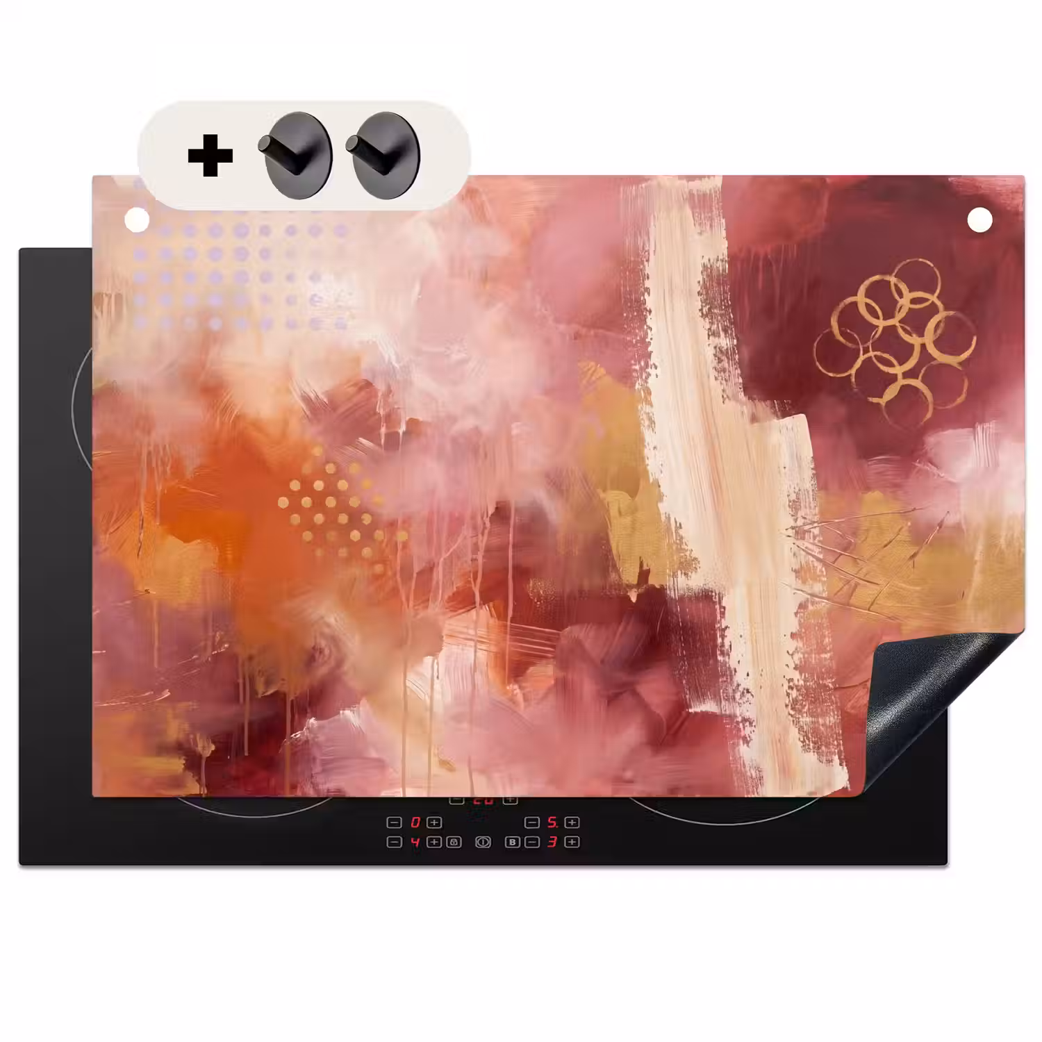 Abstract - Rood - Goud - Modern - Kunst Inductie beschemer met haakjes klein -3d