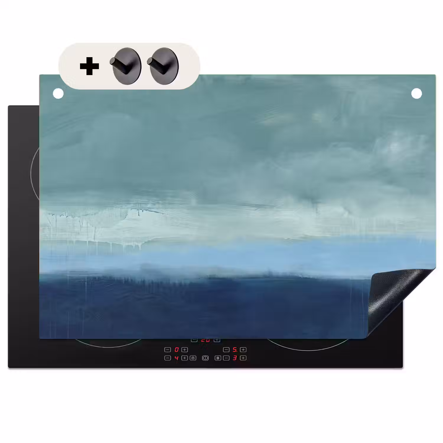 Abstract - Lagen - Rust - Modern - Blauw Inductie beschemer met haakjes klein -3d